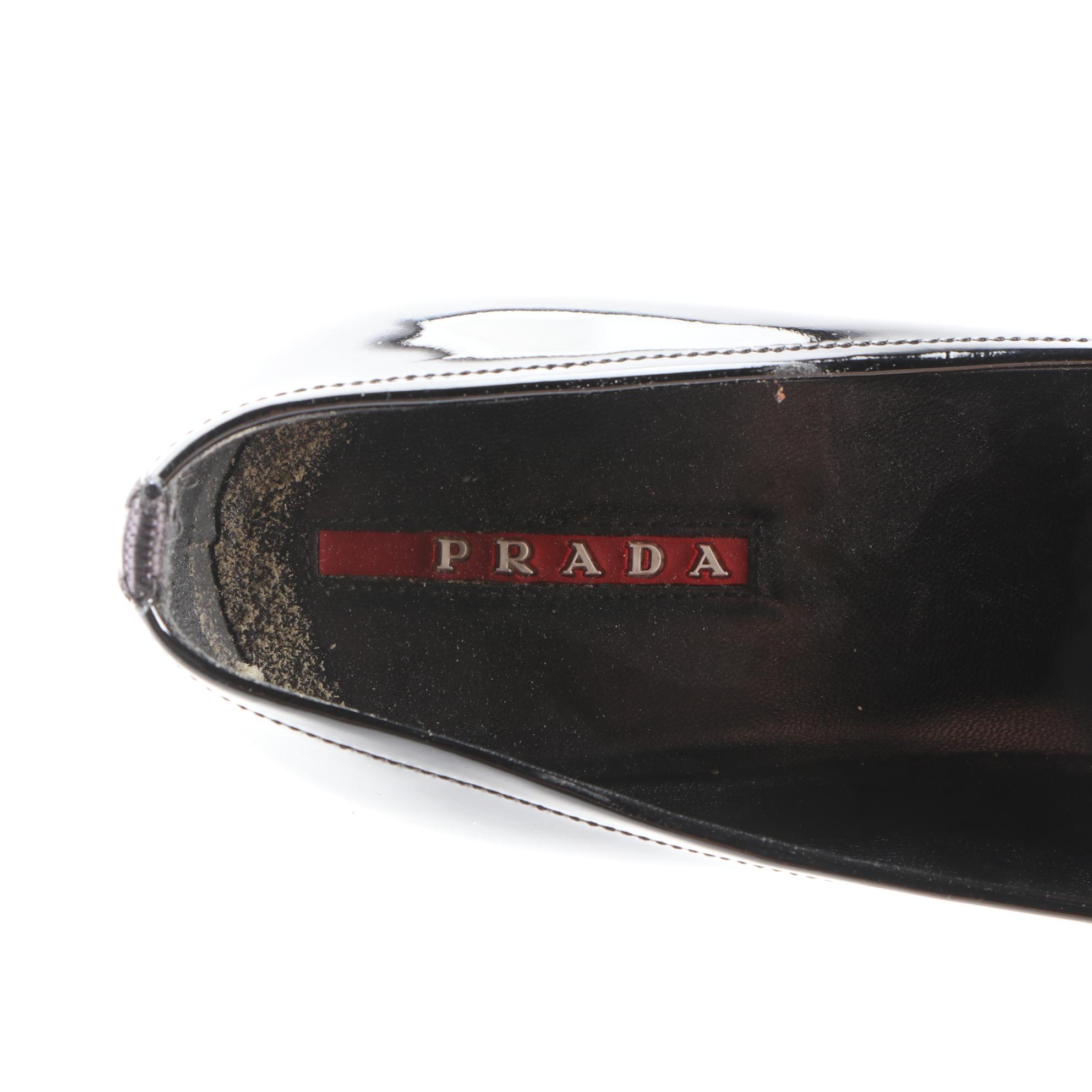Prada Loafer Style Pumps in Black Patent Leather