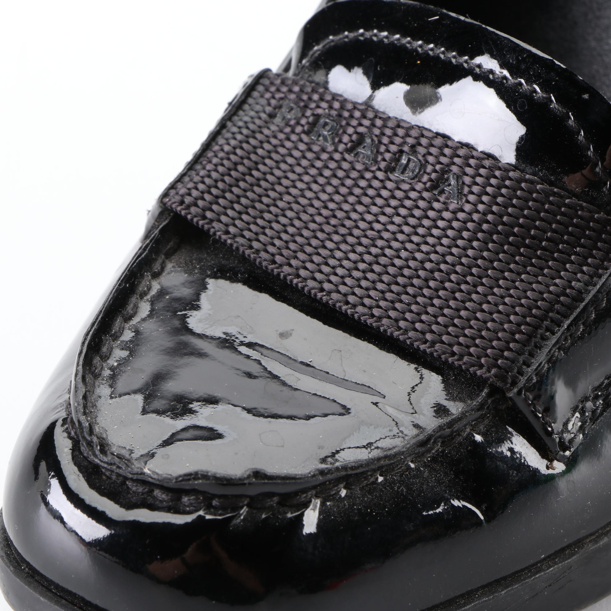 Prada Loafer Style Pumps in Black Patent Leather