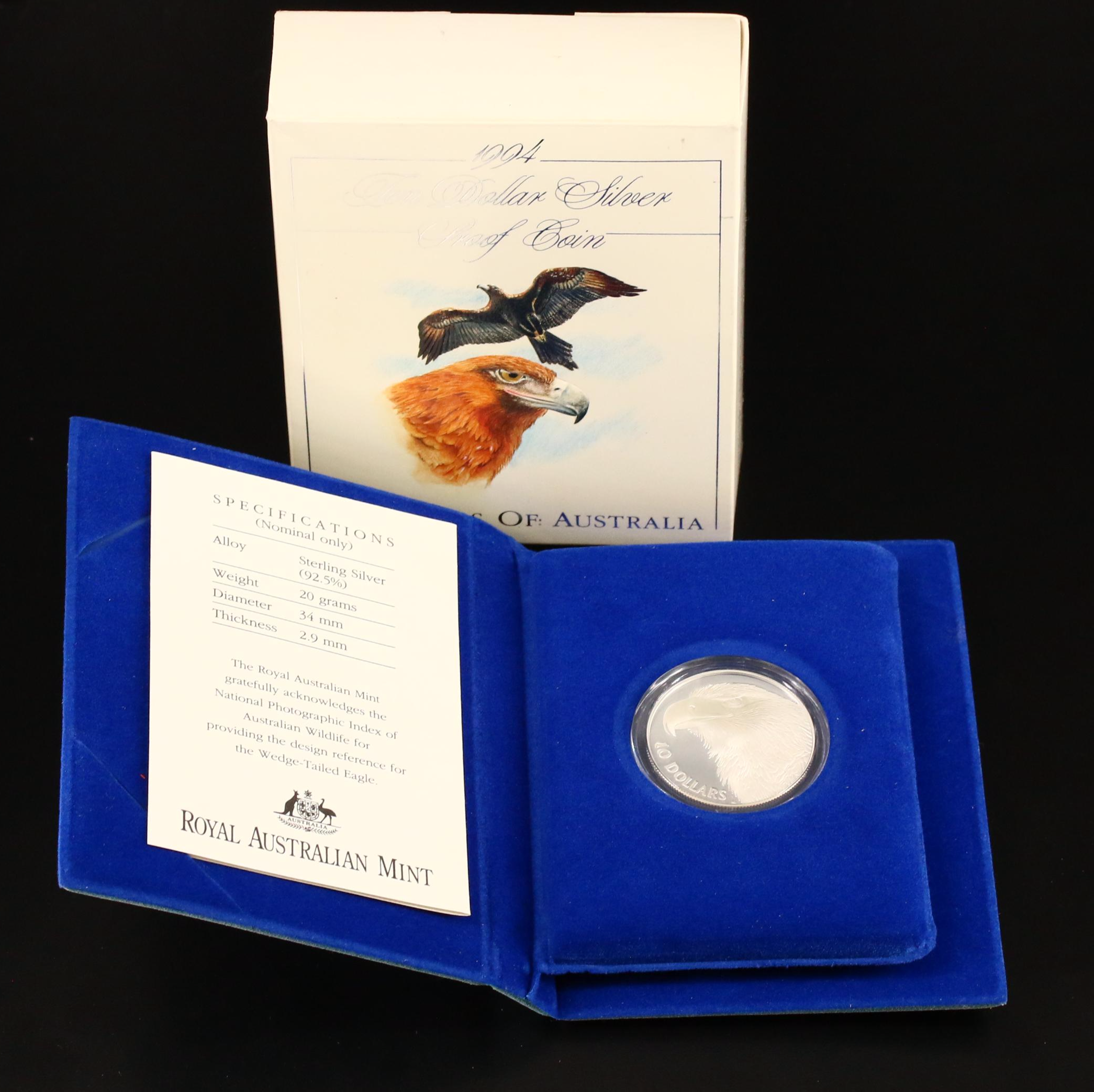 Australian 1994 Silver Ten-Dollar Coin Commemorating the Wedge-Tailed Eagle