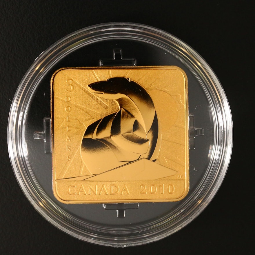 2010 Canadian Three-Dollar Square Gold Plated Silver Coin