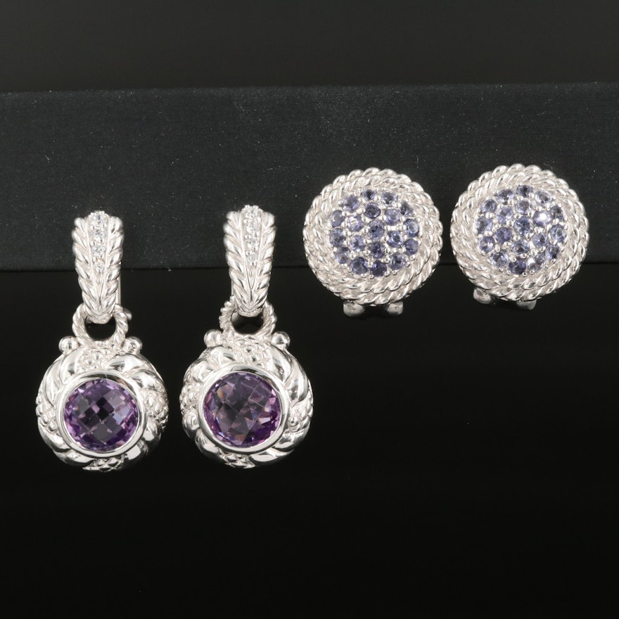 Judith Ripka Sterling Amethyst and Iolite Earrings