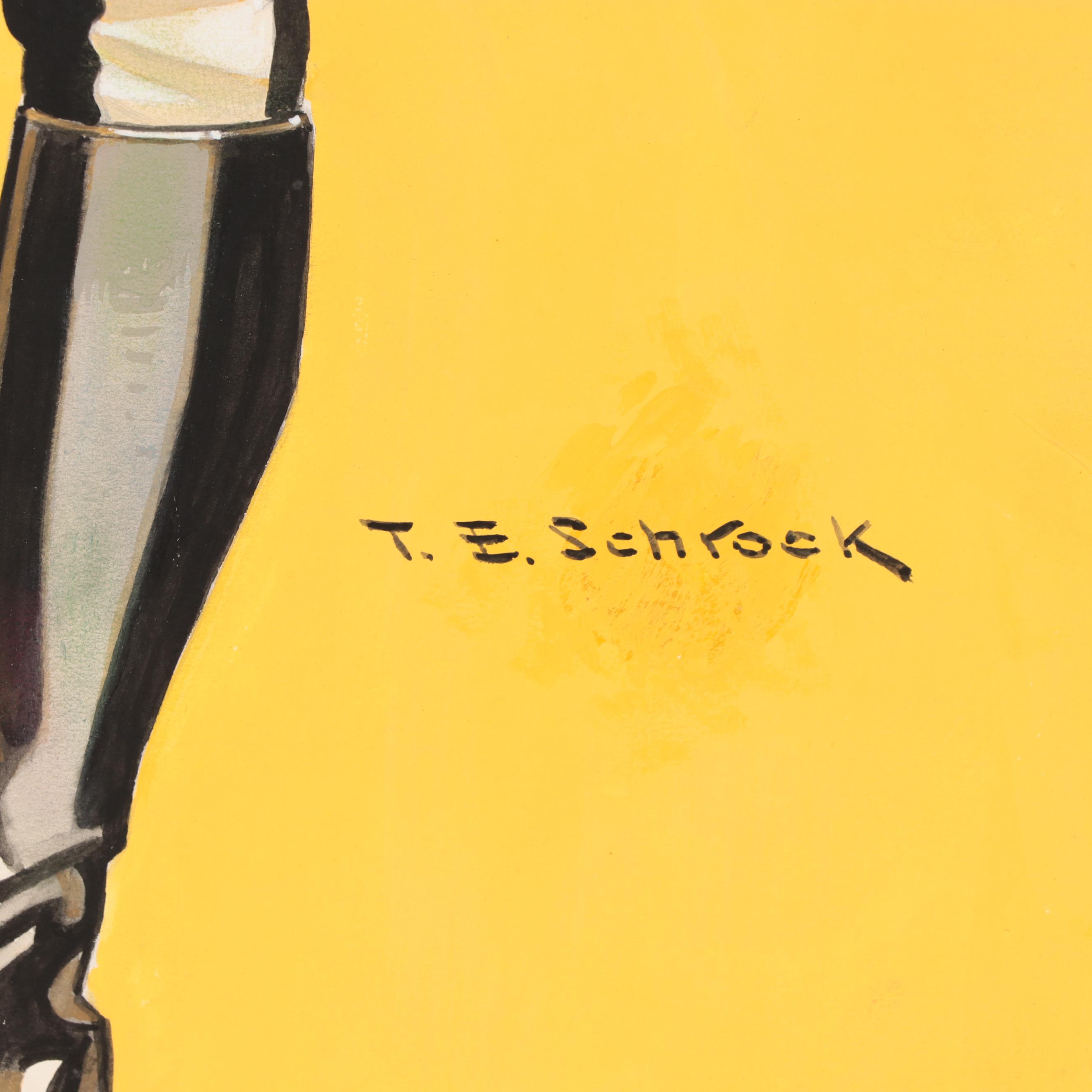 Ted E. Schrock Figurative Gouache Illustrations of Men in Uniform, Circa 1940