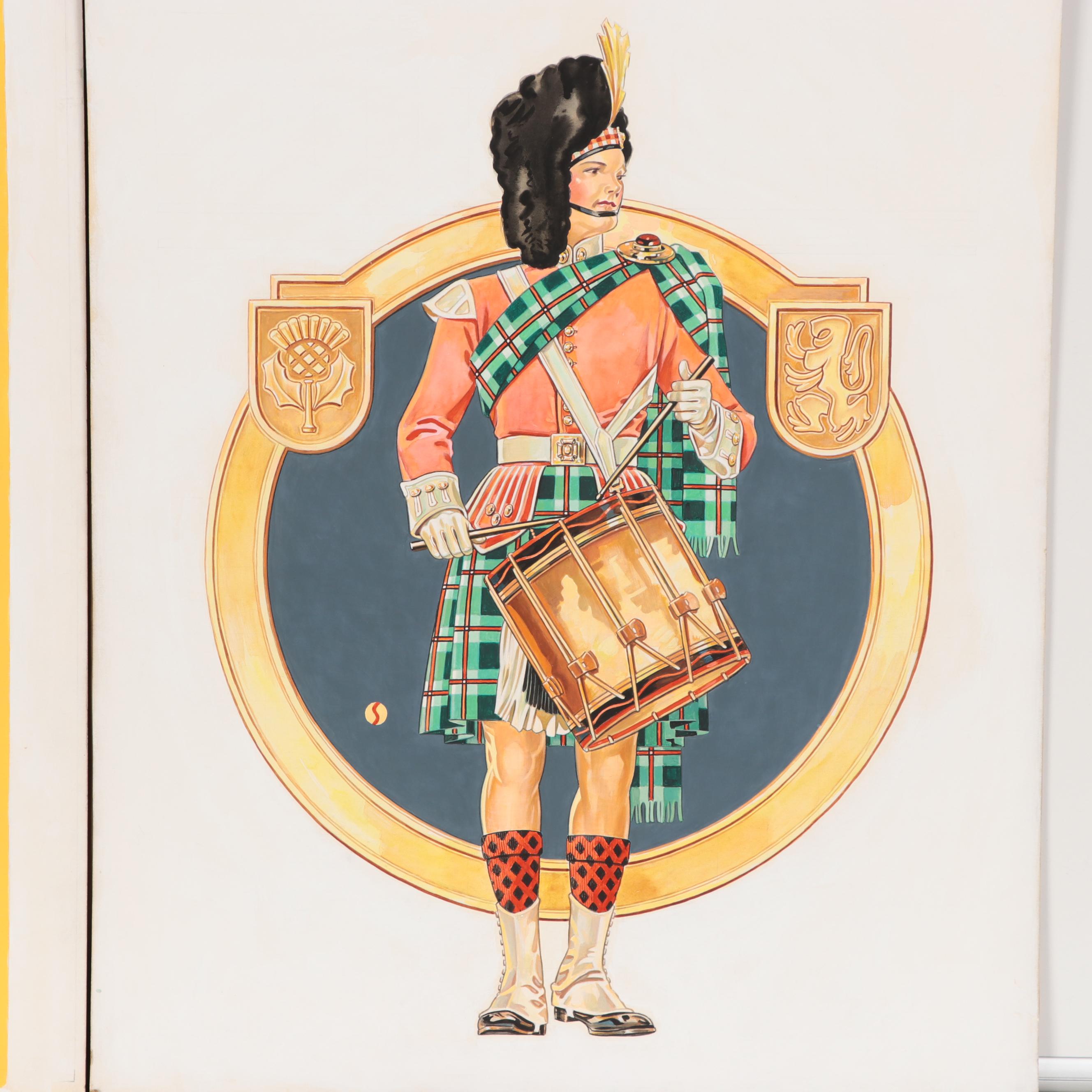 Ted E. Schrock Figurative Gouache Illustrations of Men in Uniform, Circa 1940