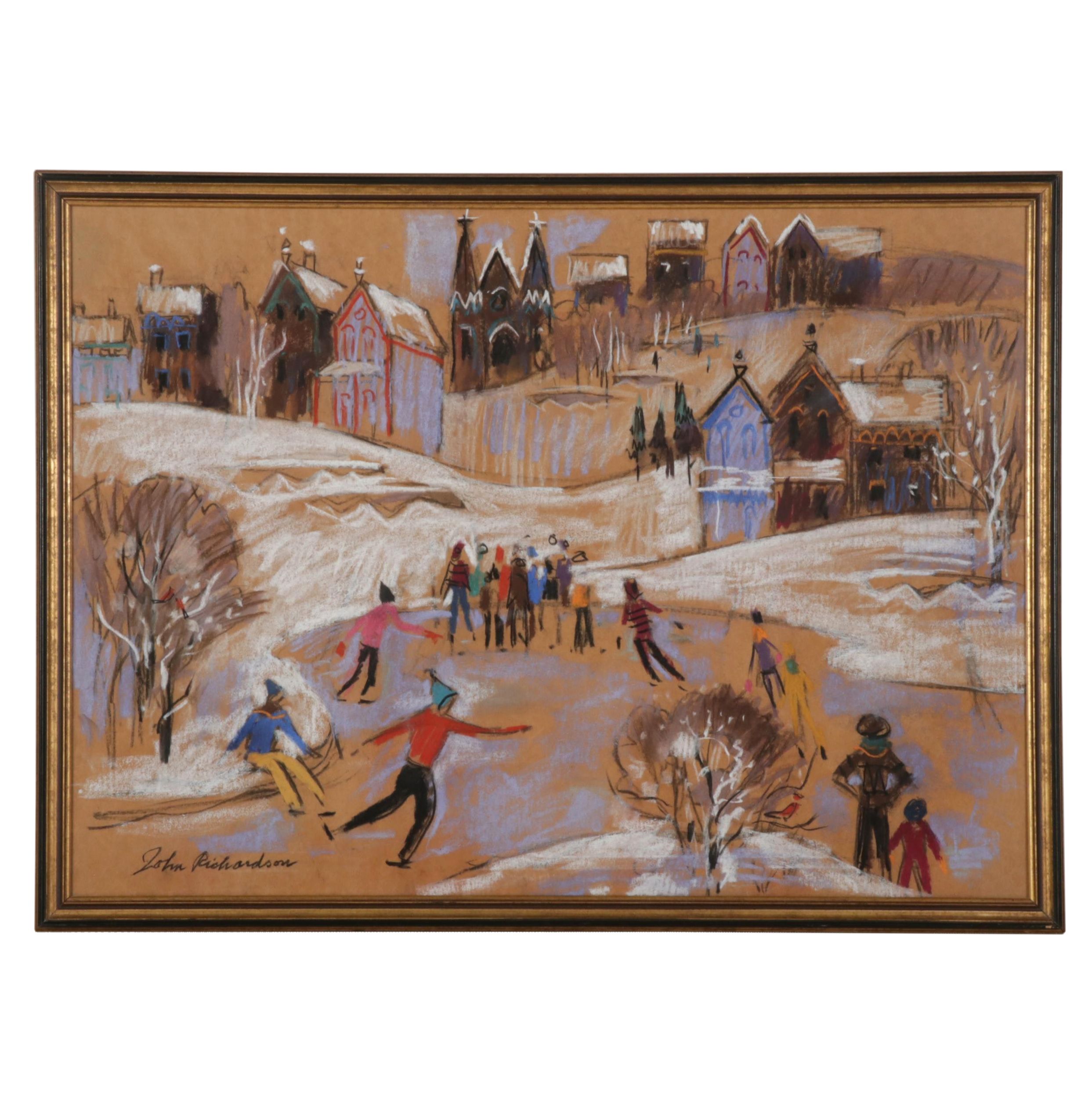 John Richardson Pastel Drawing "The Hanging of the Greens," 1977