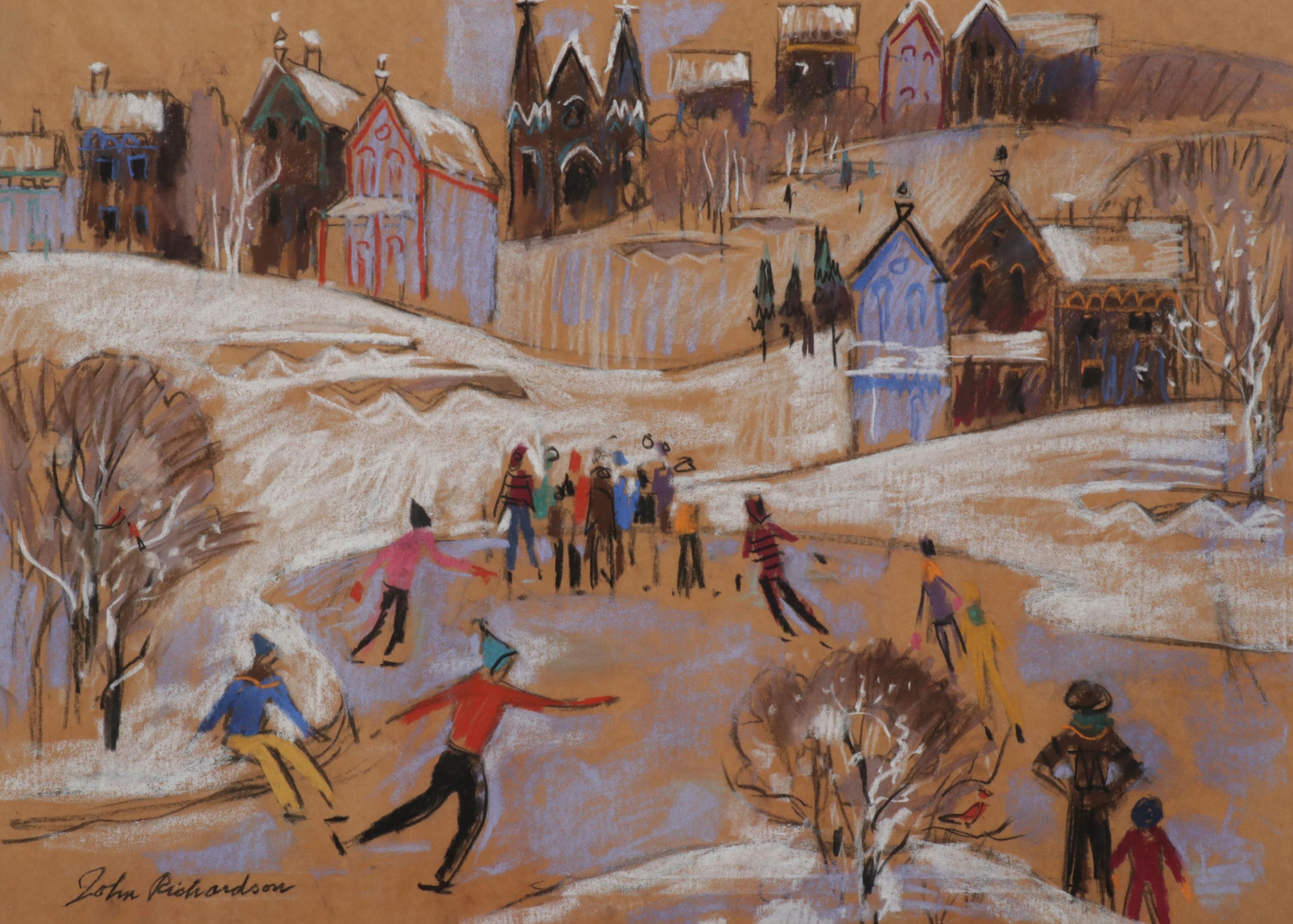 John Richardson Pastel Drawing "The Hanging of the Greens," 1977