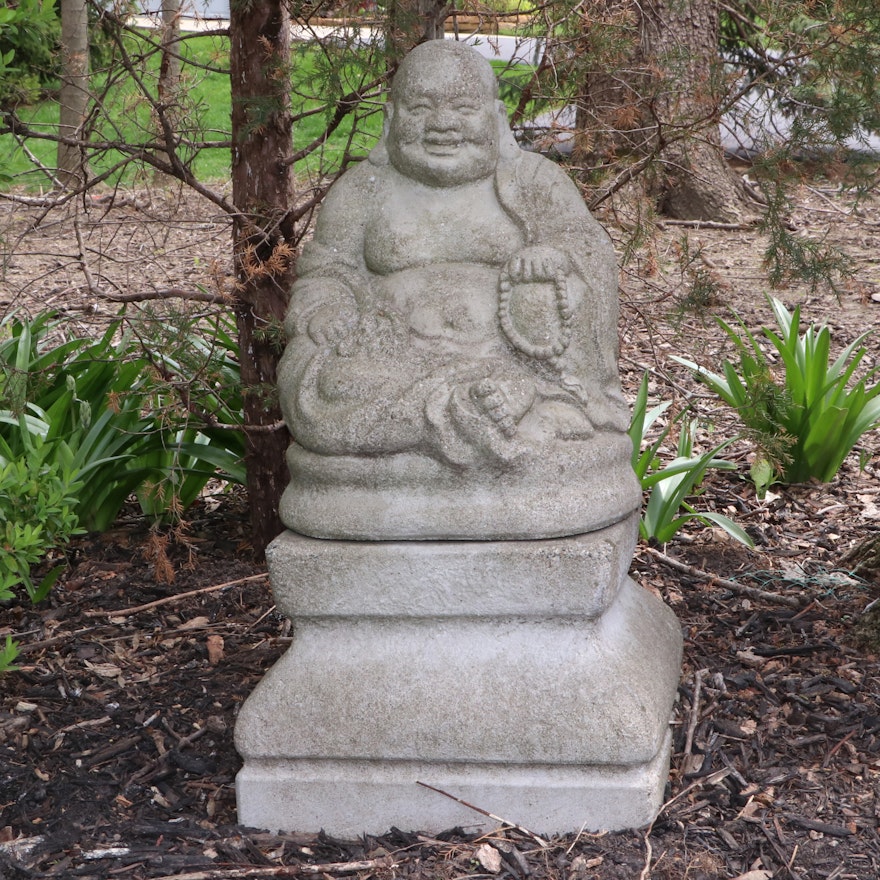Henri Studio Inc. Cast Concrete Seated Buddha Garden Sculpture on Pedestal