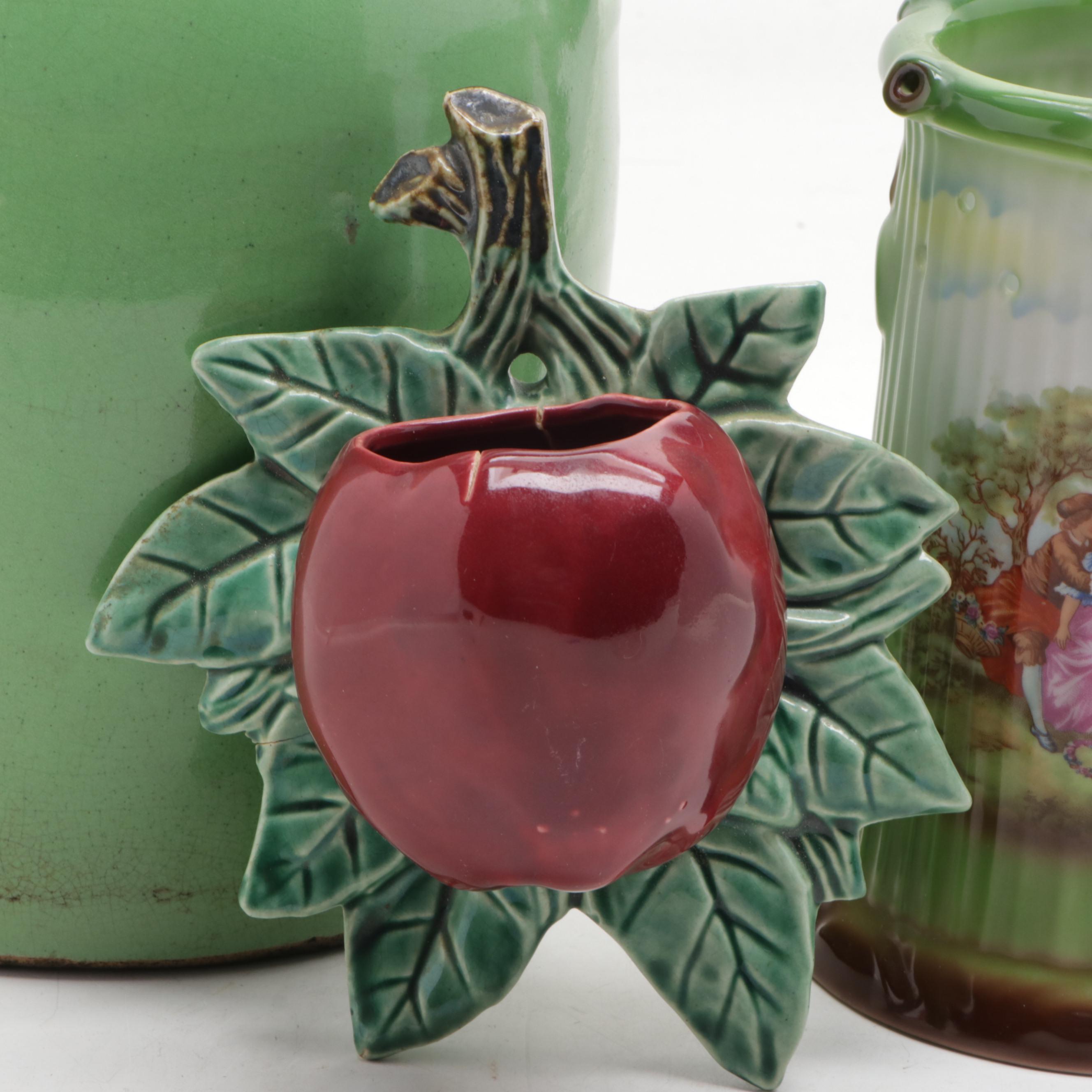 Gerold Porcelain Lithoplane Puzzle Stein with Stoneware Crock and Wall Pocket