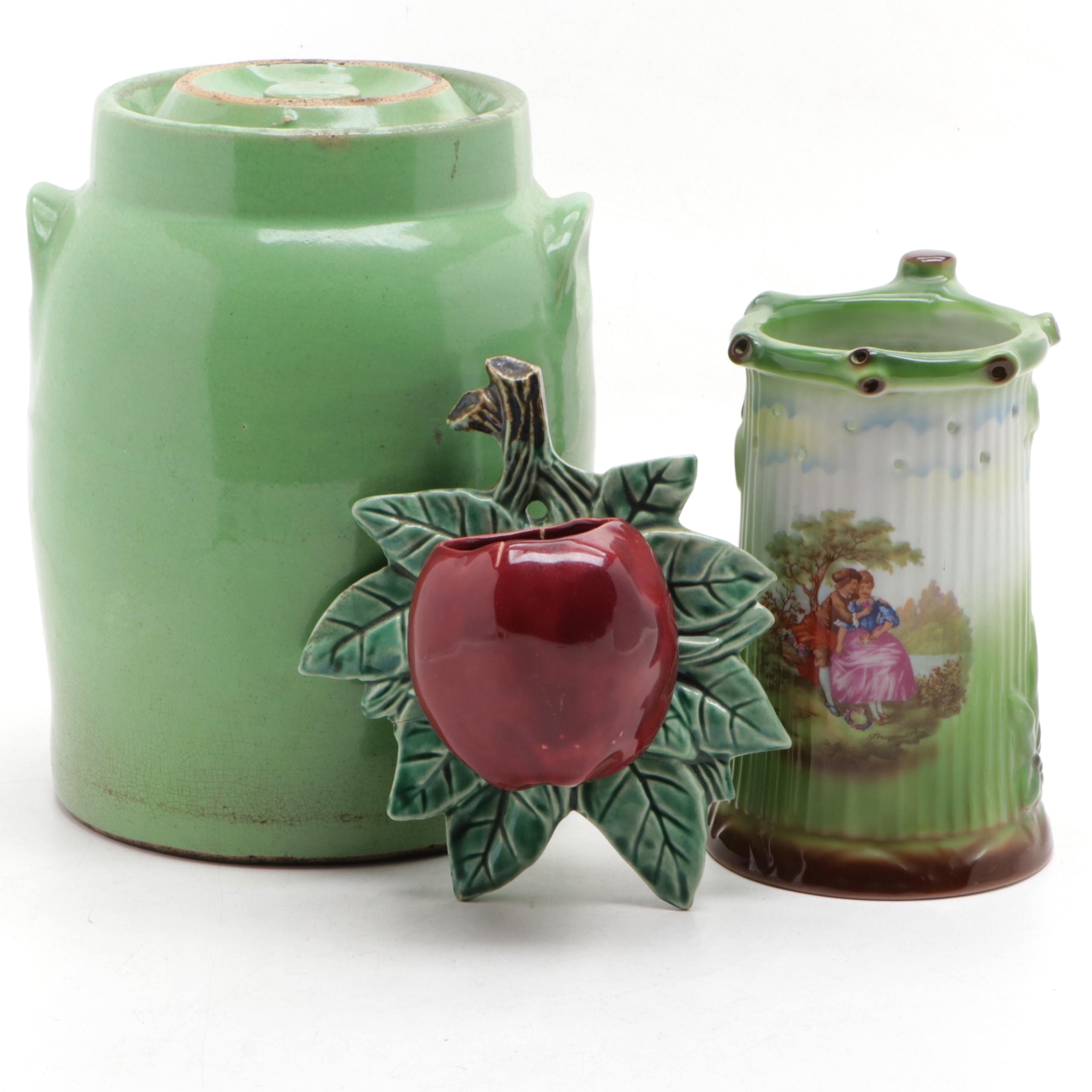 Gerold Porcelain Lithoplane Puzzle Stein with Stoneware Crock and Wall Pocket