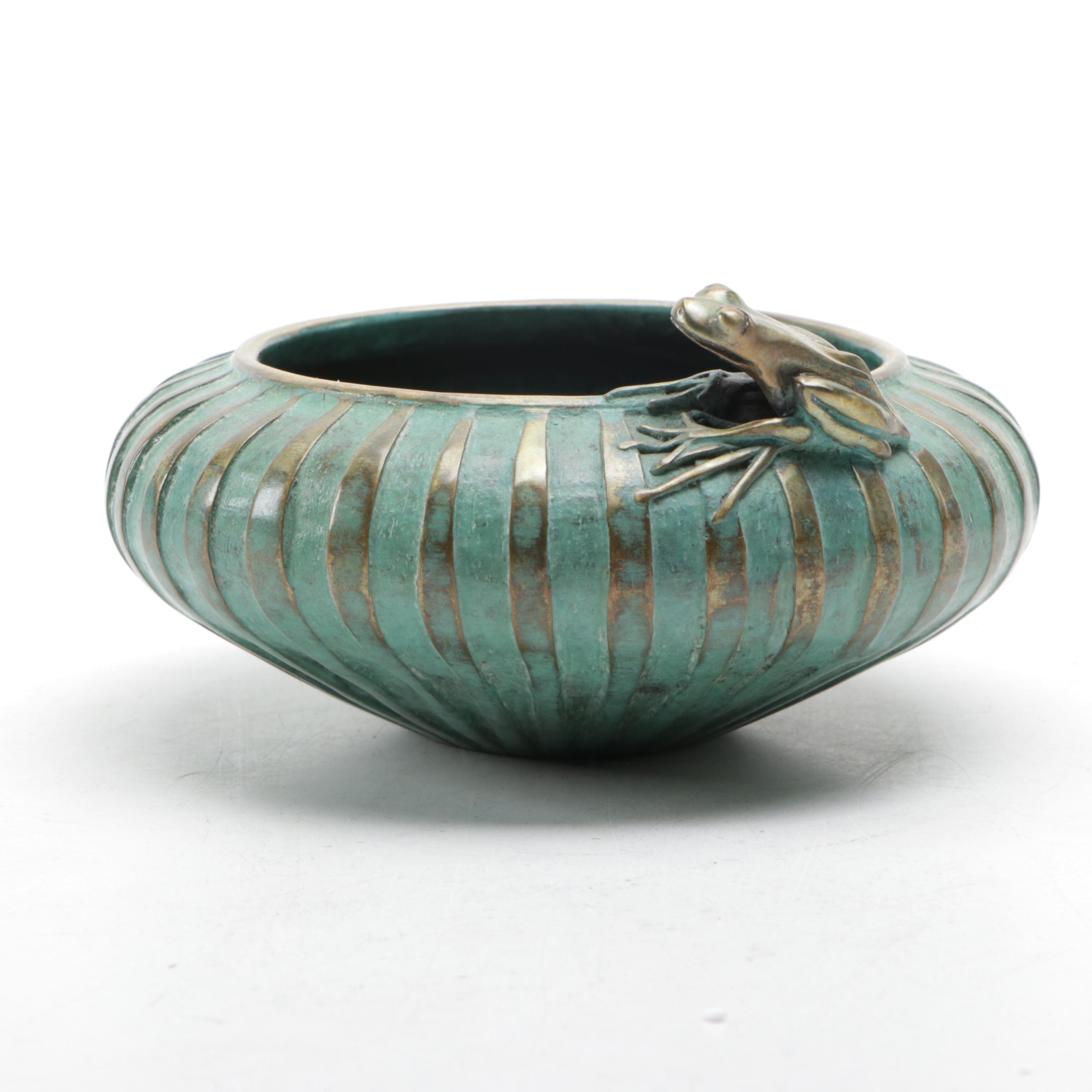 Pozycinski Studios Ltd. Ed. Verdigris Patinated Cast Bronze Bowl with Frog, 1999