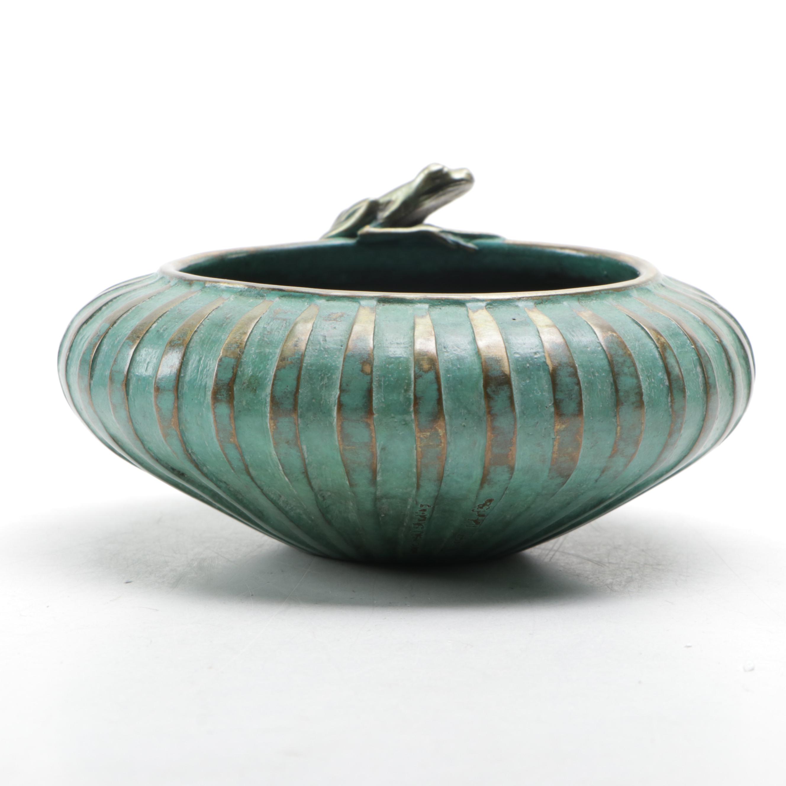 Pozycinski Studios Ltd. Ed. Verdigris Patinated Cast Bronze Bowl with Frog, 1999