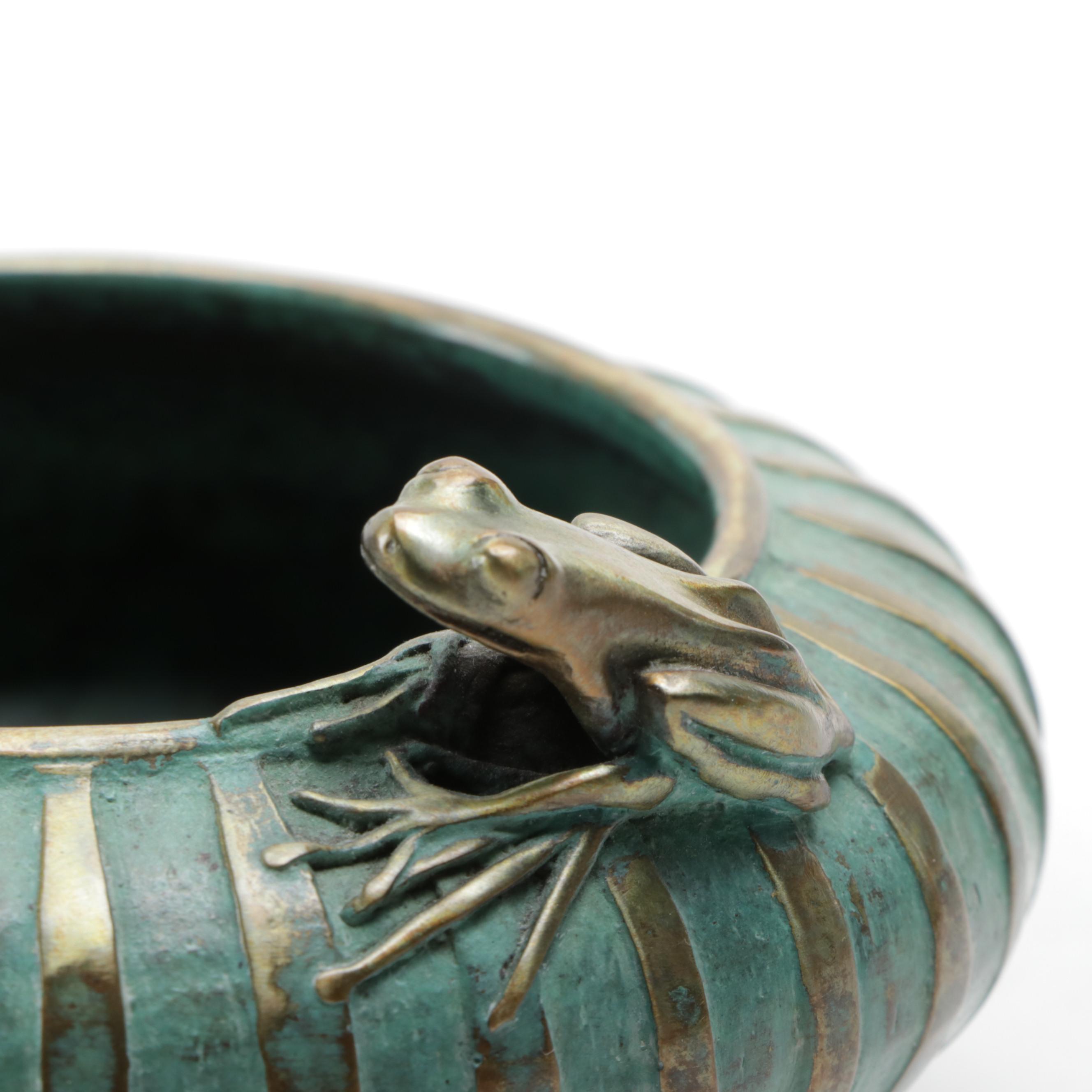 Pozycinski Studios Ltd. Ed. Verdigris Patinated Cast Bronze Bowl with Frog, 1999