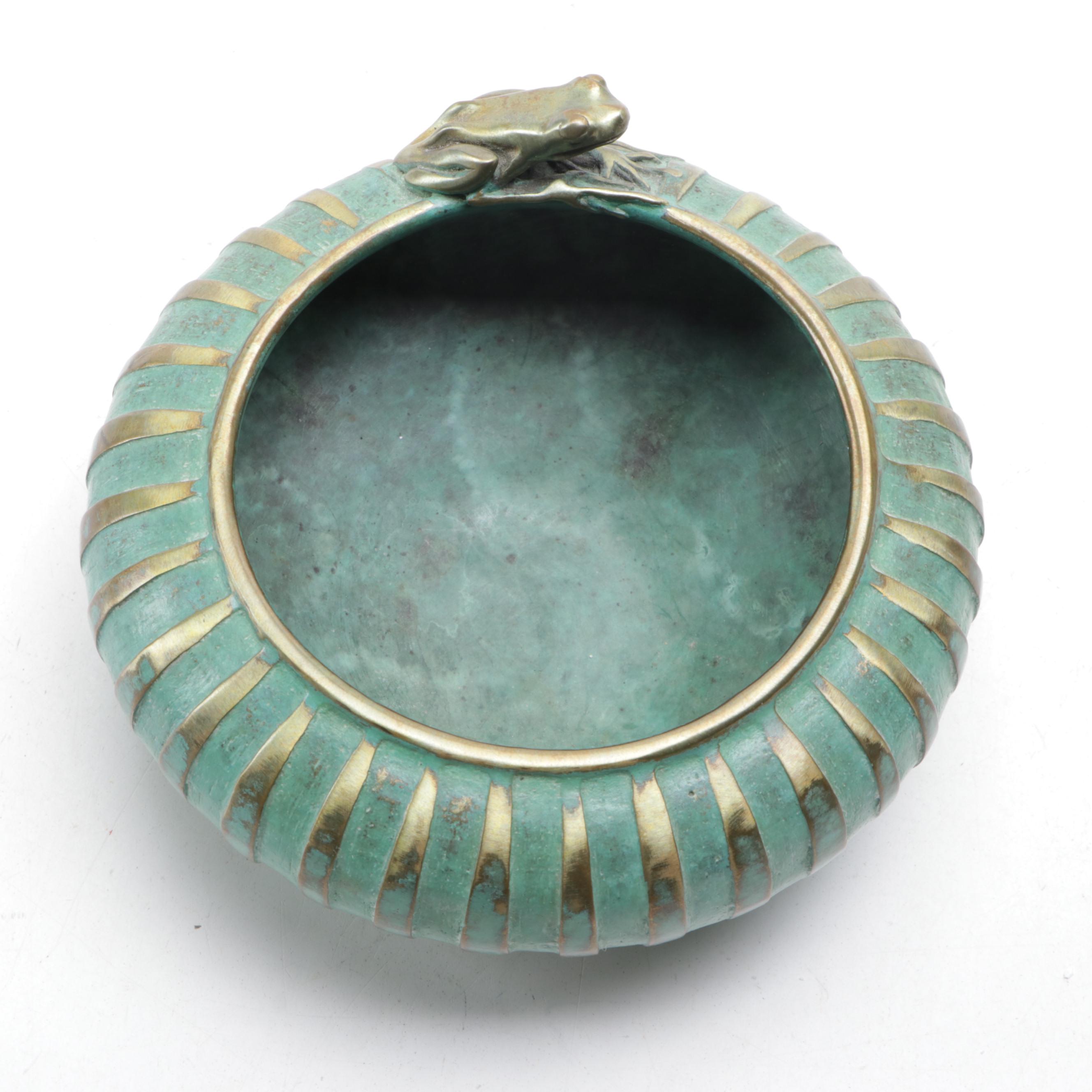 Pozycinski Studios Ltd. Ed. Verdigris Patinated Cast Bronze Bowl with Frog, 1999