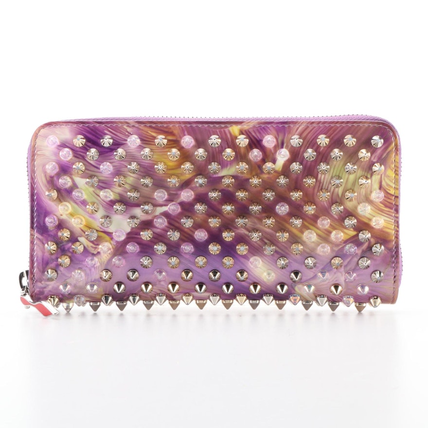 Christian Louboutin Studded Multicolor Patent Leather Zip Wallet