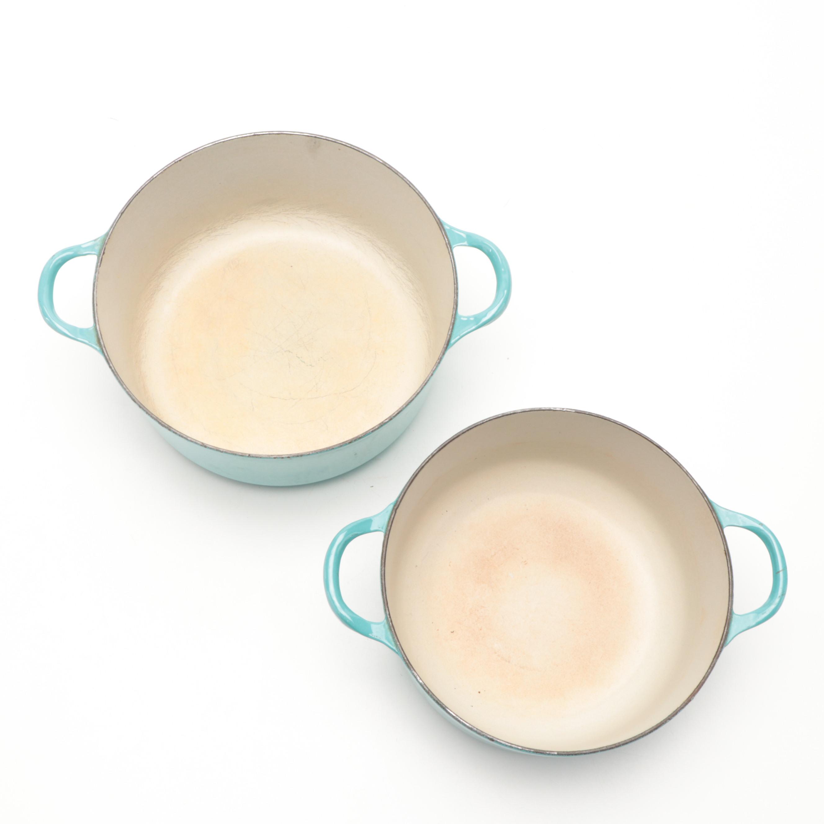 Le Creuset Turquoise Enameled Cast Iron Dutch Ovens and Sauce Pan