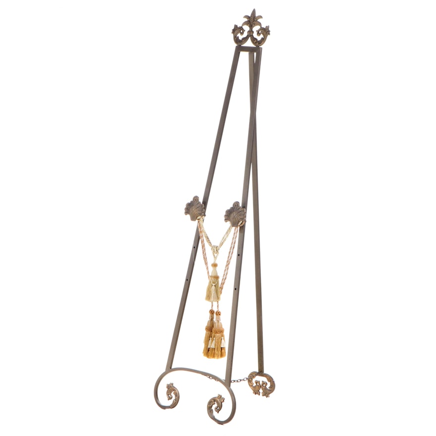 Louis XVI Style Decorative Metal Picture Easel with Tie-Back Tassels