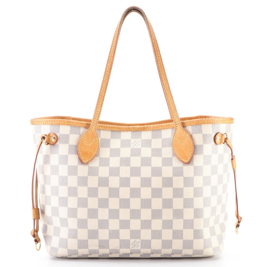 Louis Vuitton Neverfull PM Tote in Damier Azur Canvas and Vachetta Leather