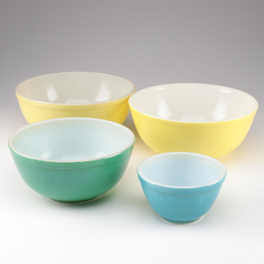 Pyrex "Primary Colors" Glass Mixing Bowls, Mid-20th Century