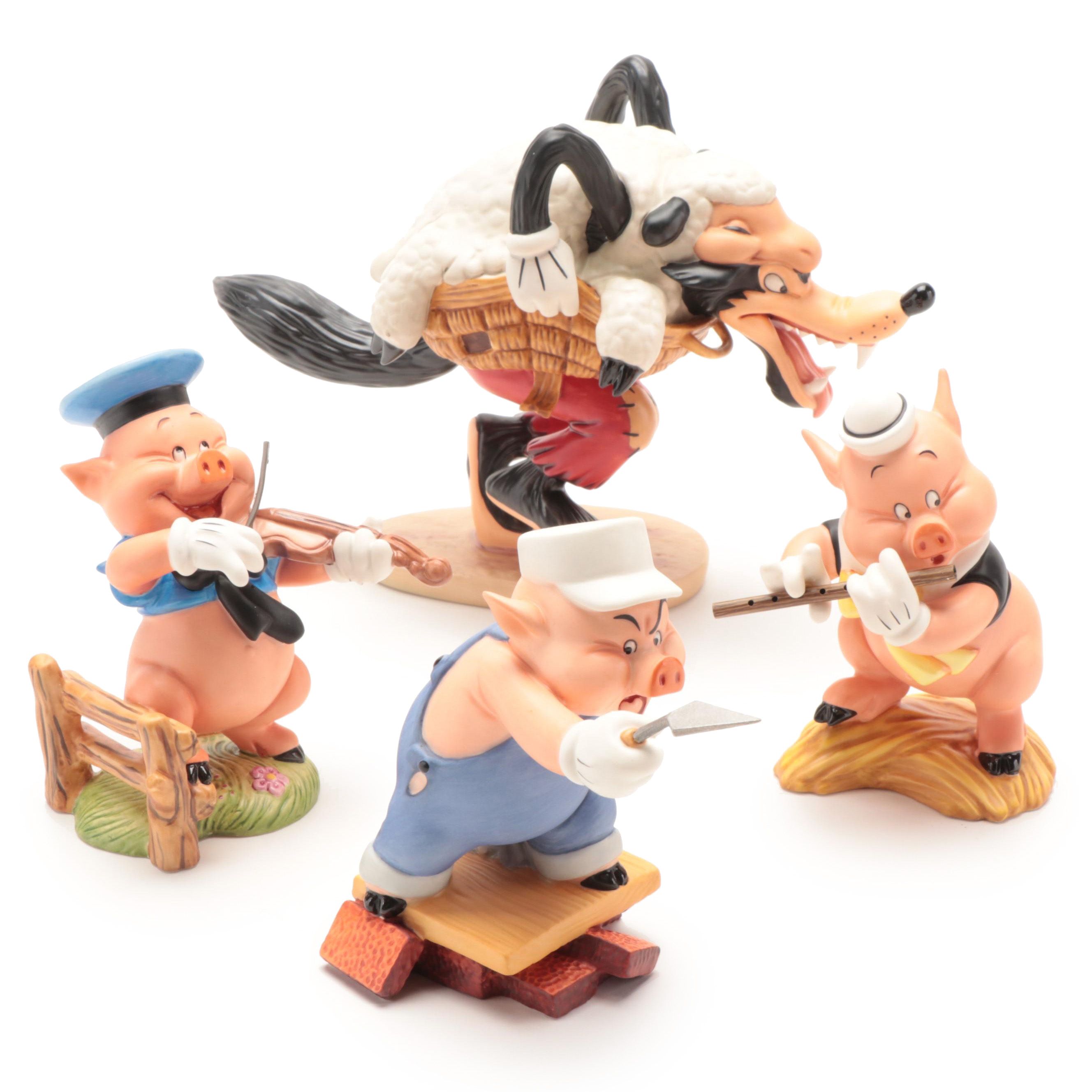 Walt Disney Classics Collection "Three Little Pigs" Porcelain Figurines