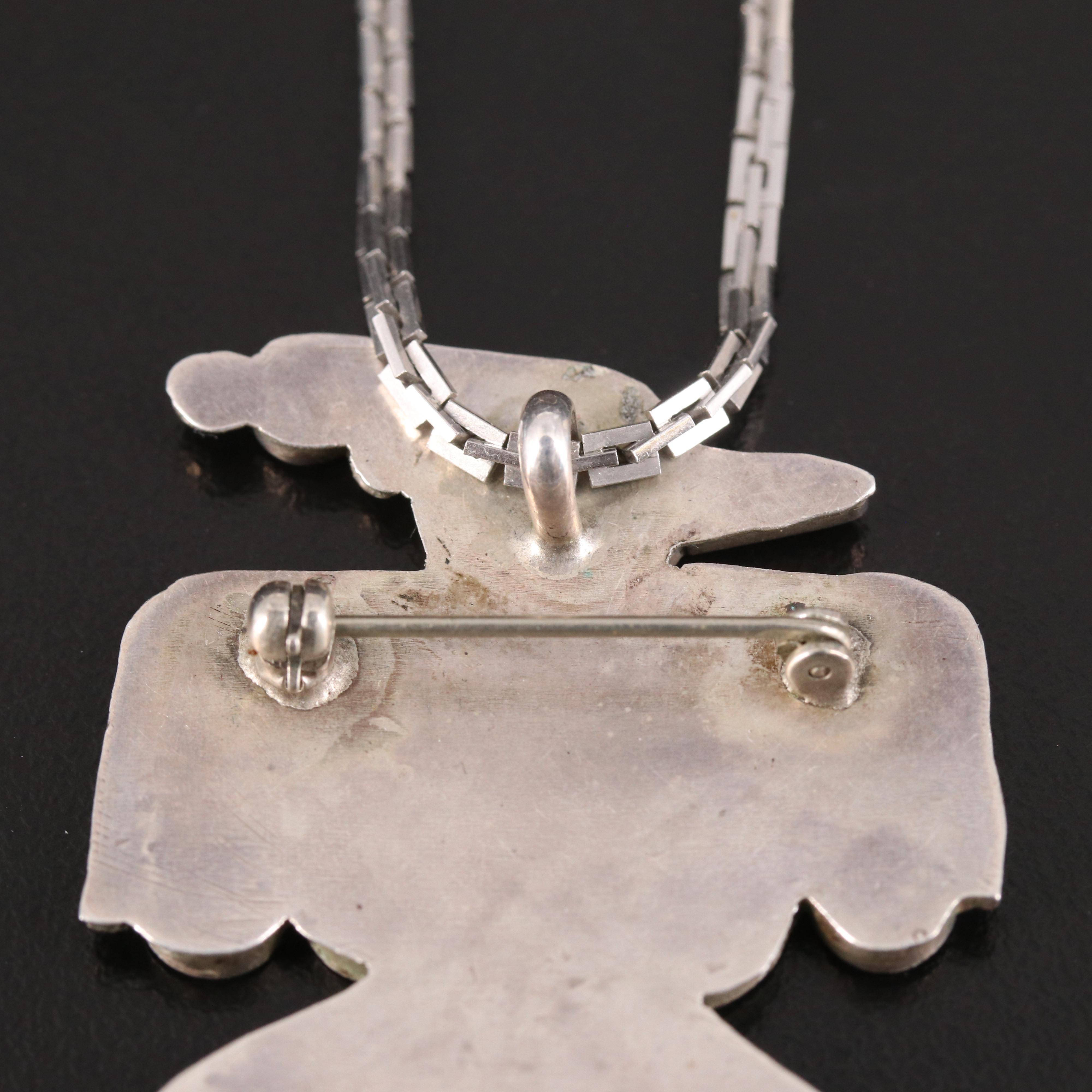 Southwestern Sterling Thunderbird Inlay Converter Pendant Necklace