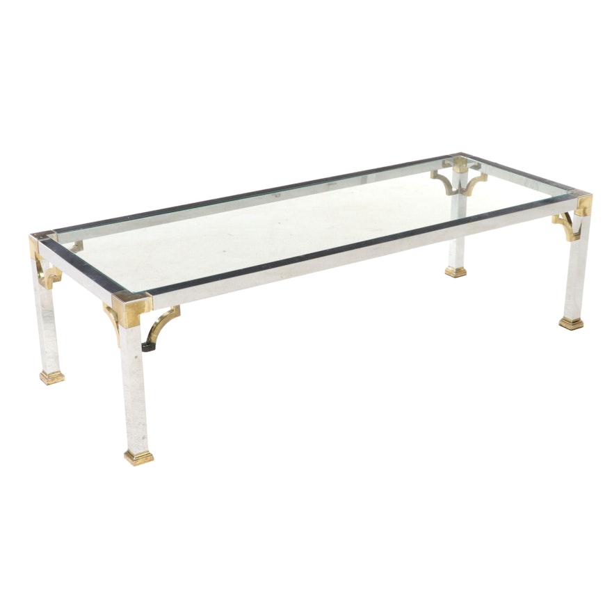 Modernist Chrome, Brass, and Glass Top Coffee Table, Late 20th Century