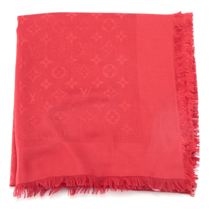 Louis Vuitton Red Silk and Wool Blend Monogram Scarf