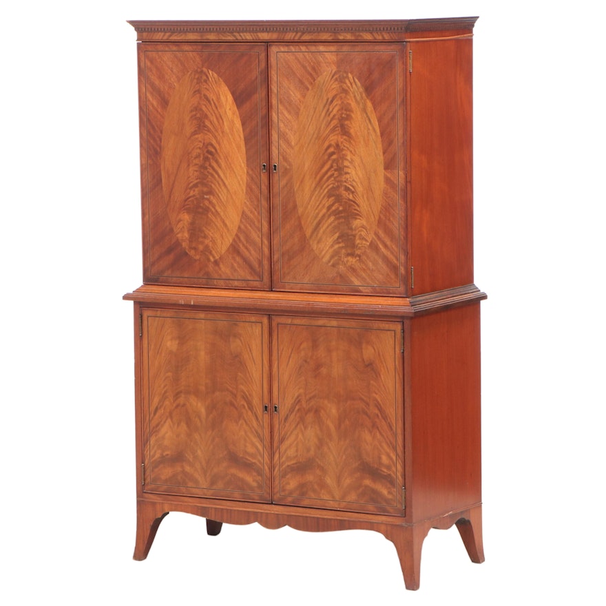 George III Style Figured Mahogany Linen Press