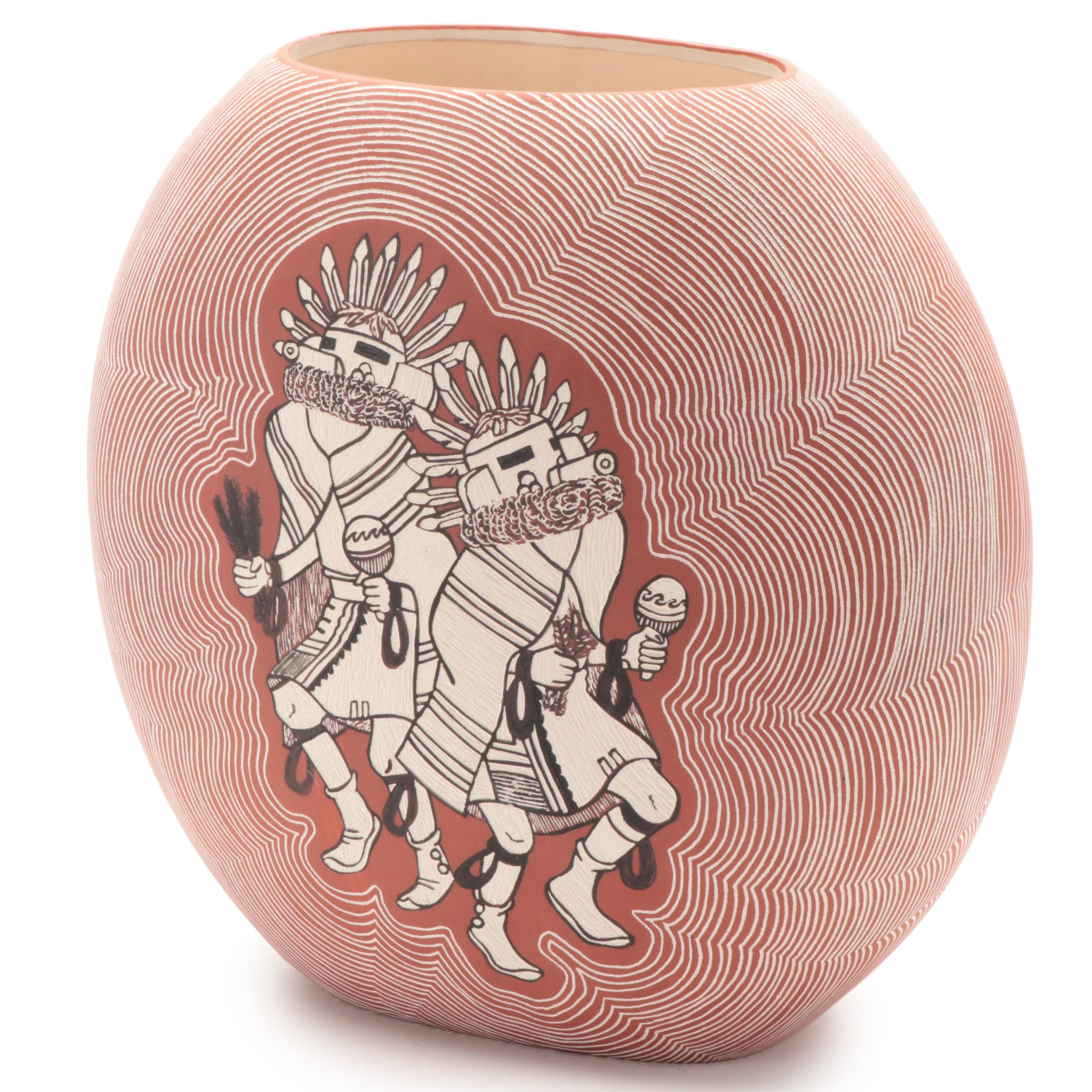 Richard Martinez Acoma Pueblo Sgrafitto Pottery Horse Kachina Dolls Vase