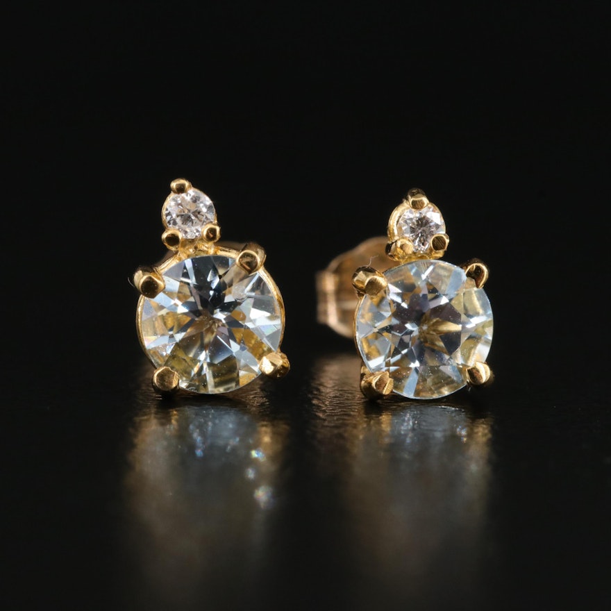 14K Aquamarine and Diamond Stud Earrings