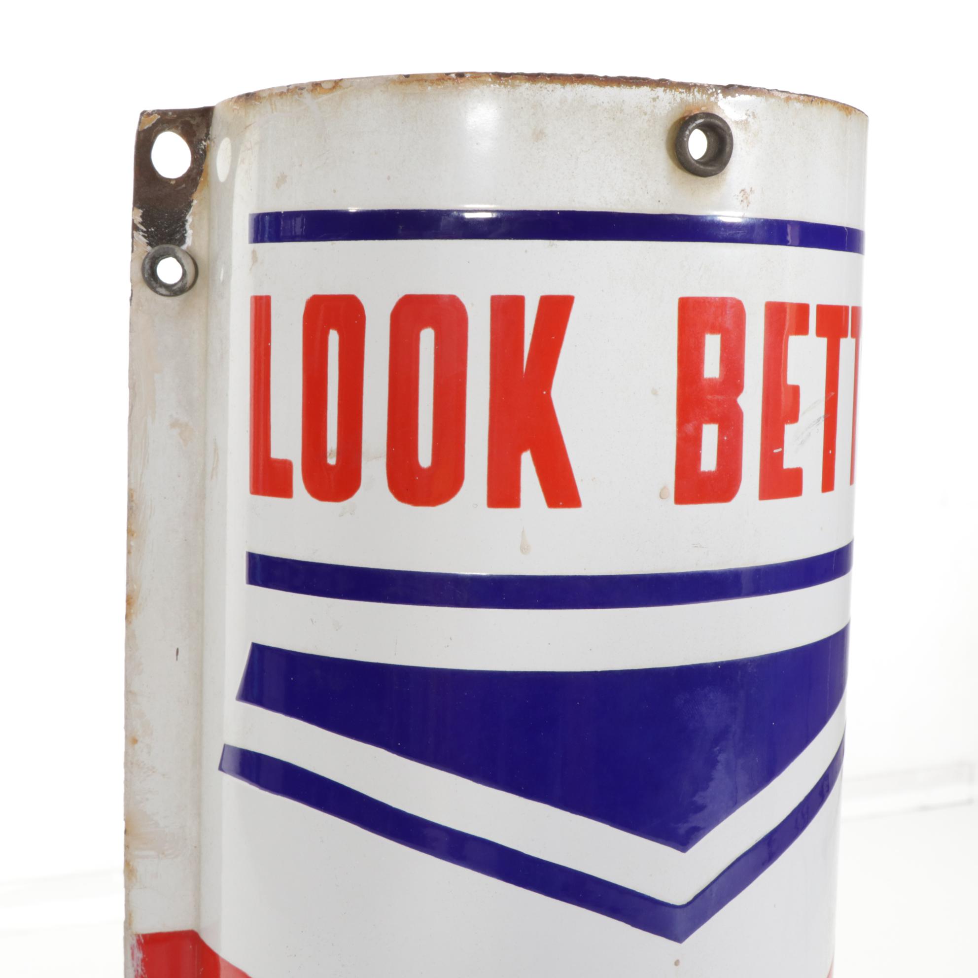 William Marvy Co. Porcelain on Metal Barber Pole Sign, Mid-20th Century