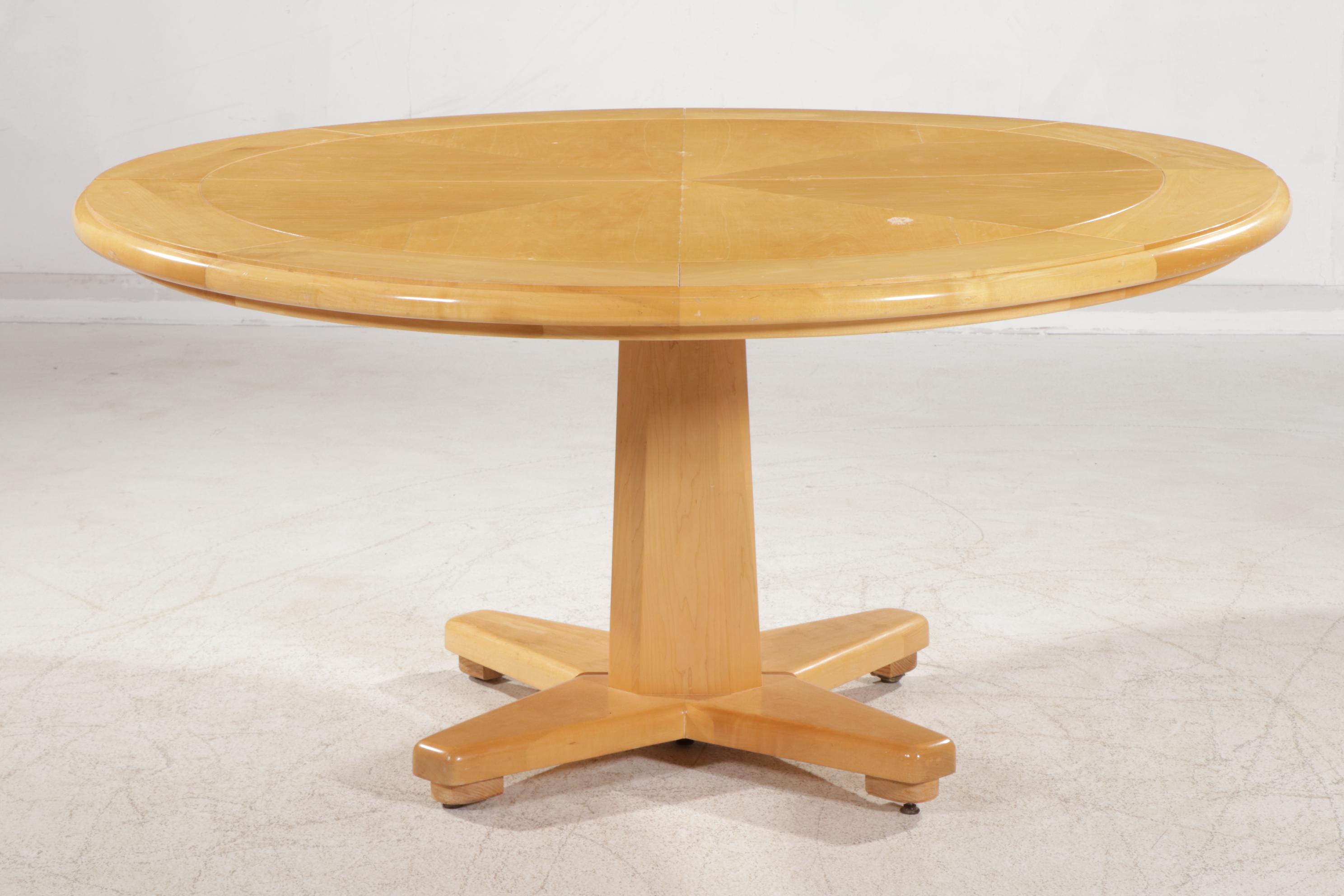 Maple Split-Pedestal Dining Table and Eight Caned Tub Chairs on Casters