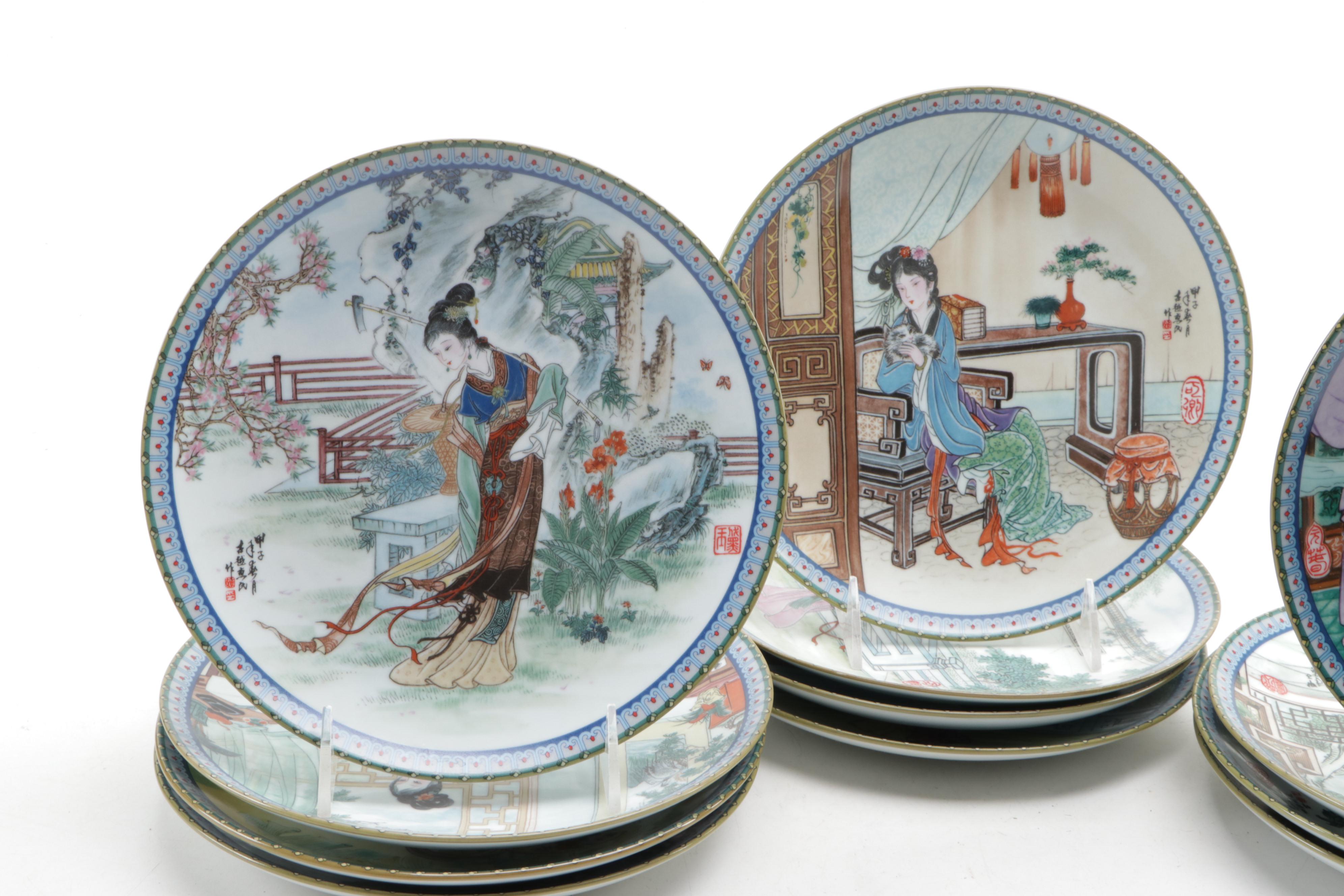 Imperial Jingdezhen "Beauties of the Red Mansion" Complete Set Porcelain Plates