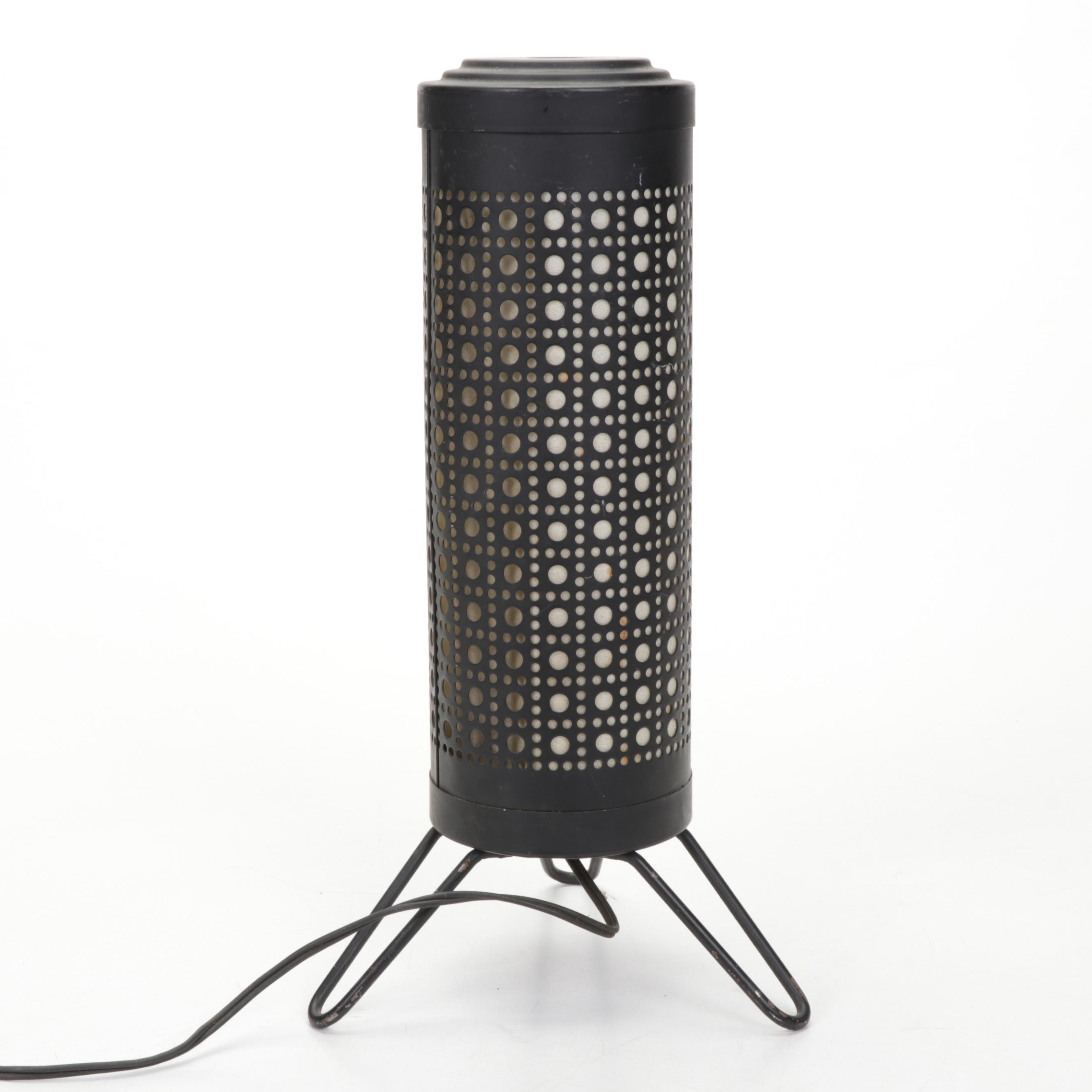 Pierced Metal Cylinder Table Lamp with Paper Insert, Mid-20th Century