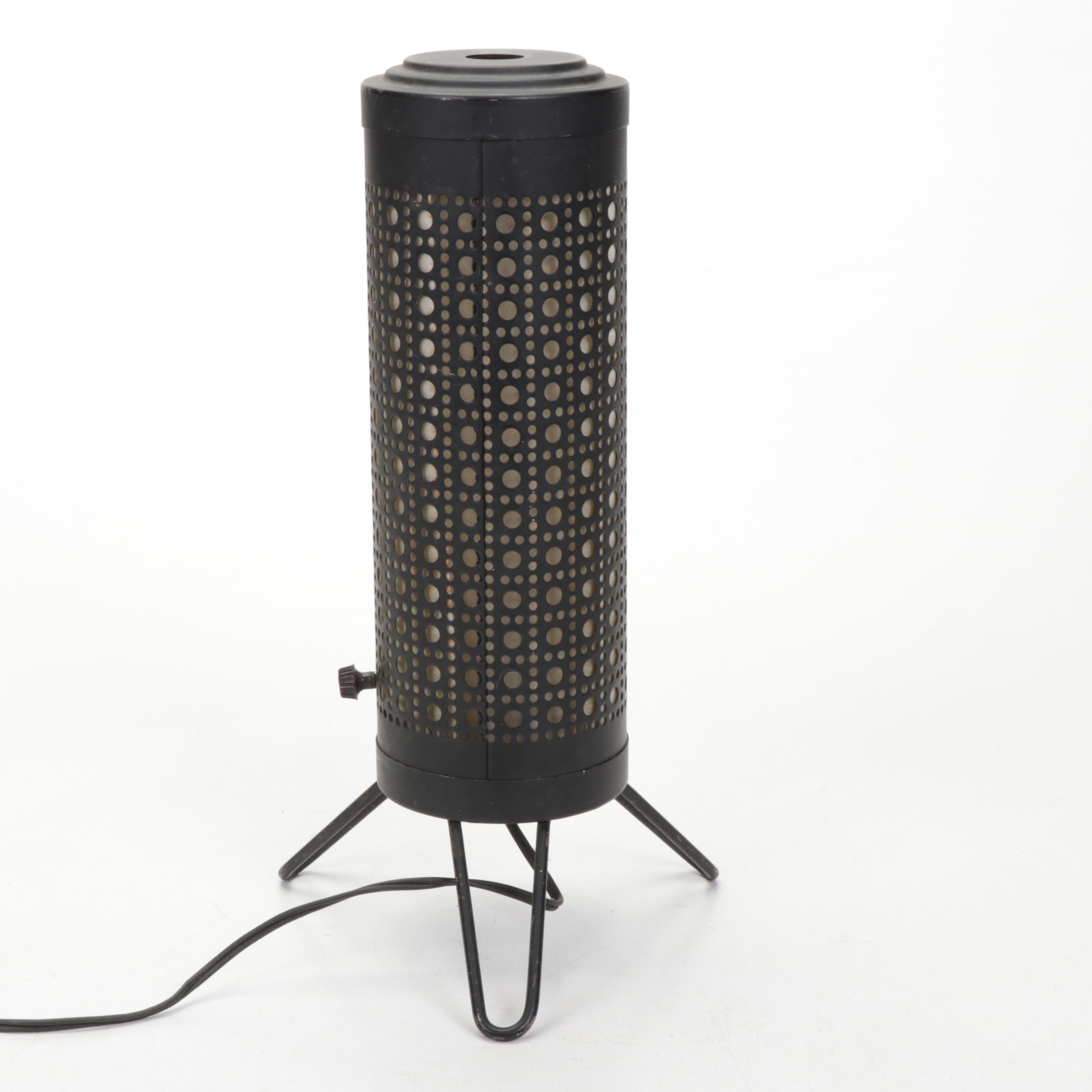 Pierced Metal Cylinder Table Lamp with Paper Insert, Mid-20th Century