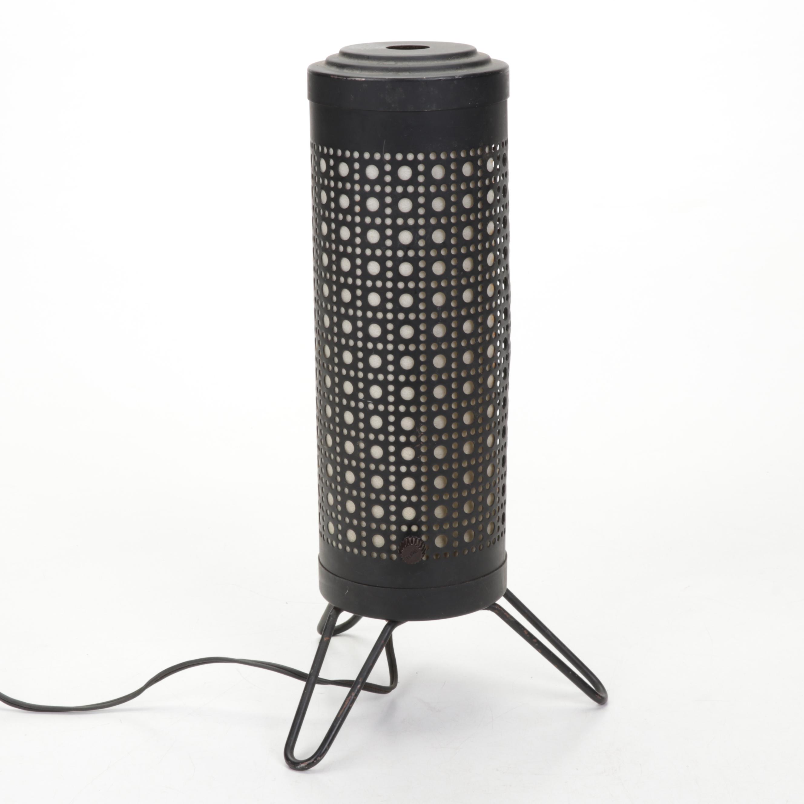 Pierced Metal Cylinder Table Lamp with Paper Insert, Mid-20th Century