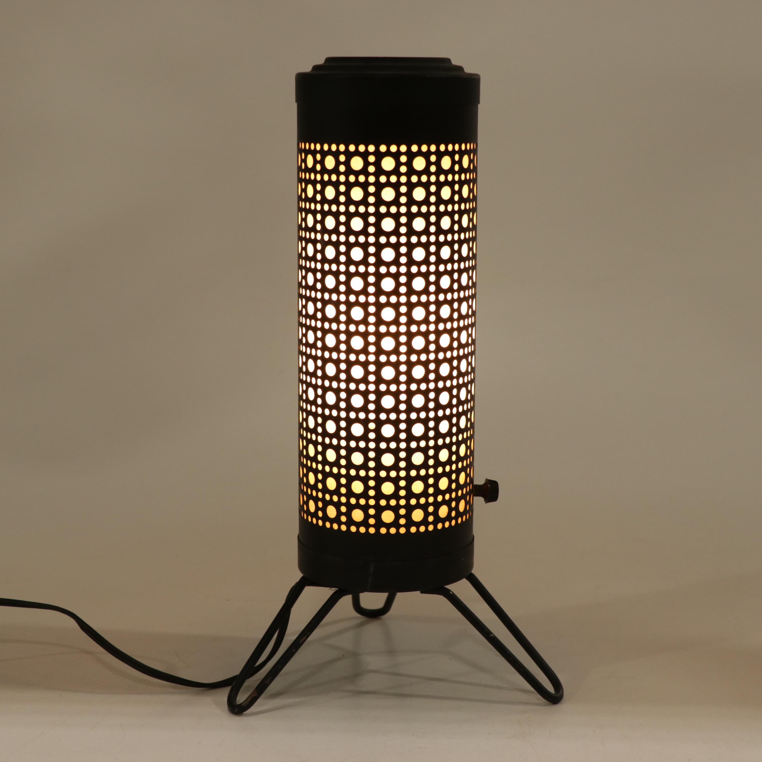Pierced Metal Cylinder Table Lamp with Paper Insert, Mid-20th Century
