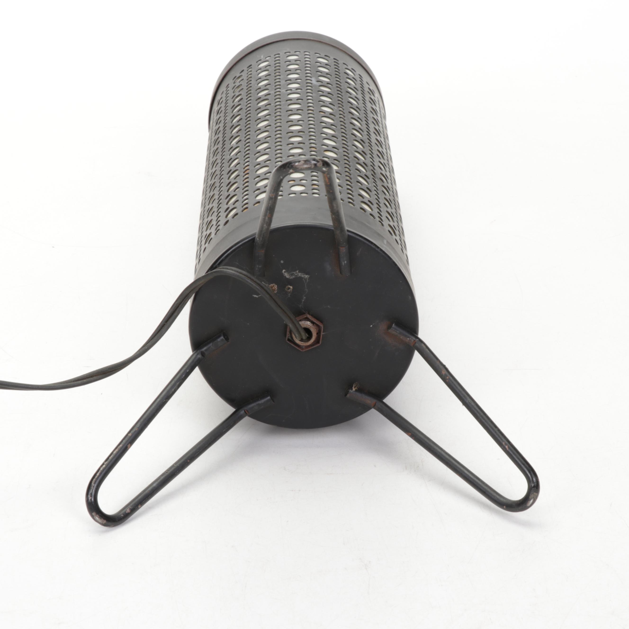 Pierced Metal Cylinder Table Lamp with Paper Insert, Mid-20th Century