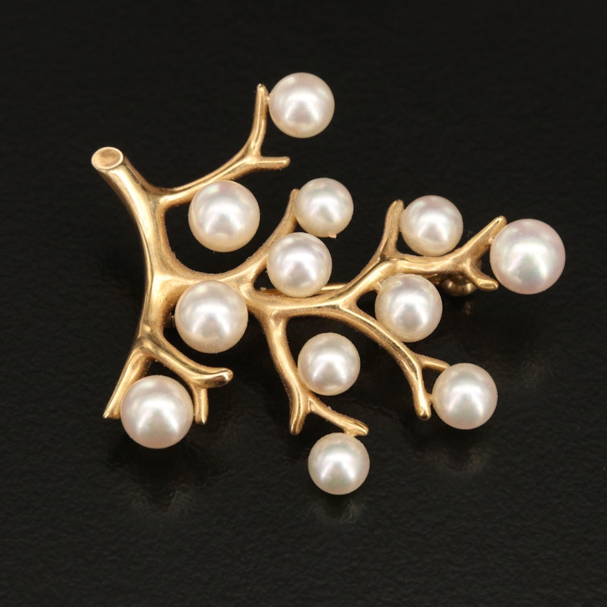 Mikimoto 14K Pearl Branch Brooch