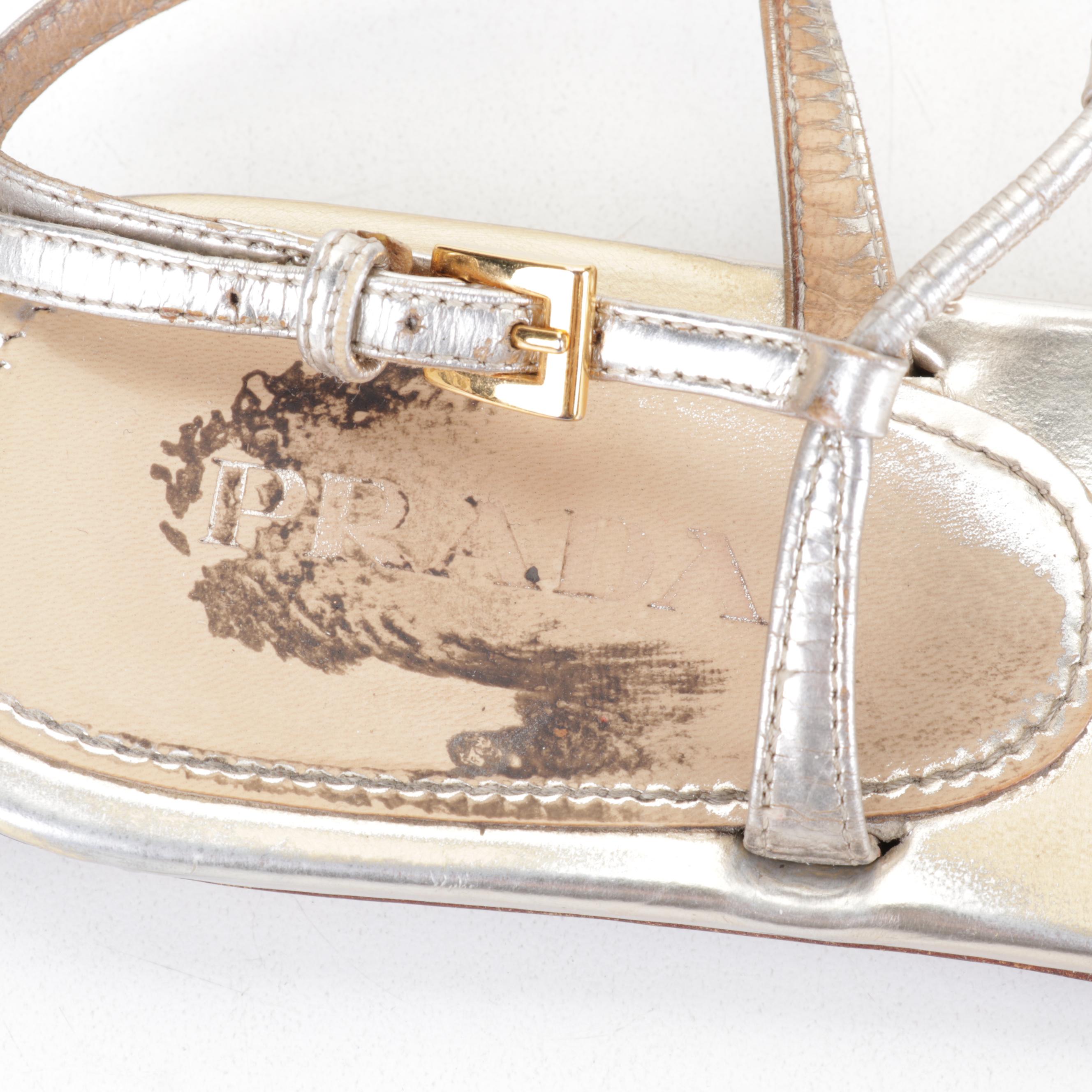Prada and Giuseppe Zanotti Metallic Leather Sandals with Lambertson Truex Bag