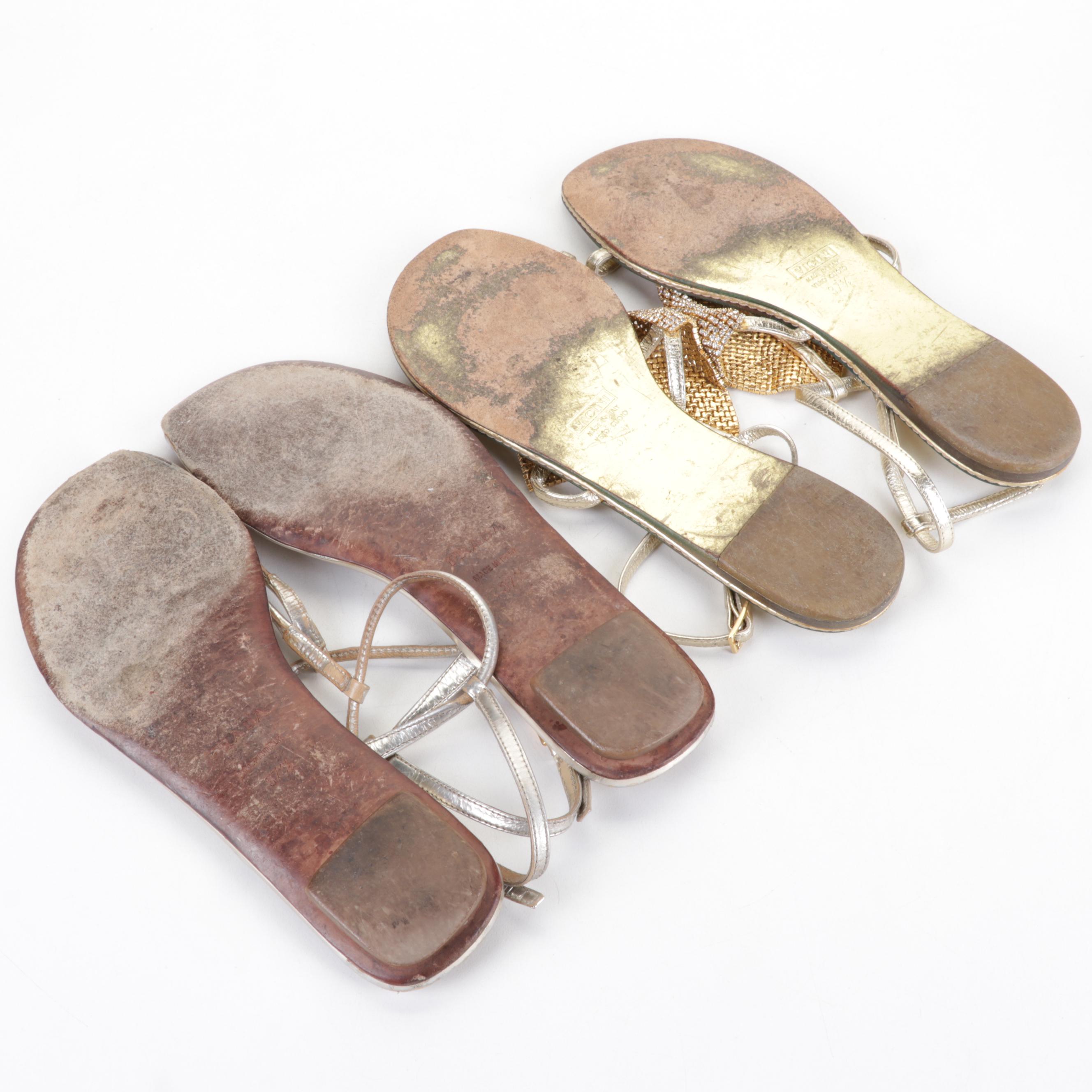 Prada and Giuseppe Zanotti Metallic Leather Sandals with Lambertson Truex Bag