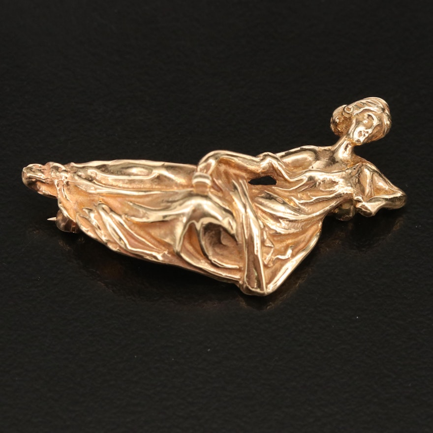 14K Woman In Recline Brooch