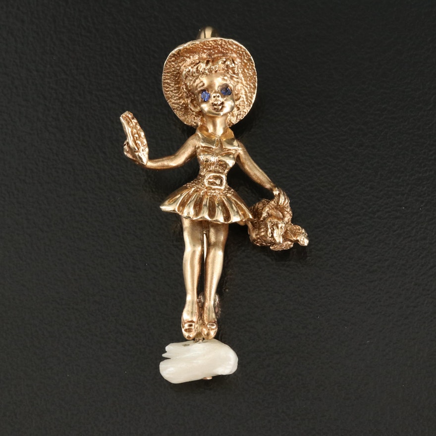 1950s Cyvra for Marvin Hime 14K Pearl and Sapphire Pilgrim Brooch