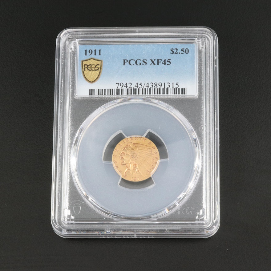PCGS XF45 1911 Indian Head $2 1/2 Gold Coin