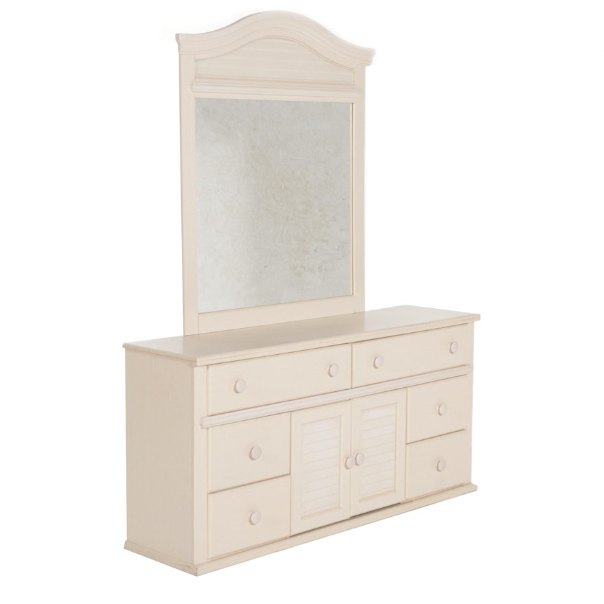 Farmhouse Style White-Painted Wood Dresser with Mirror