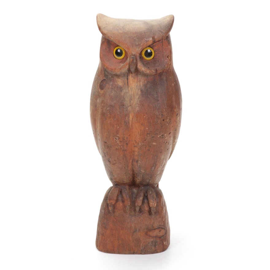 Carved Wooden Owl Garden Decoy, Late 20th Century