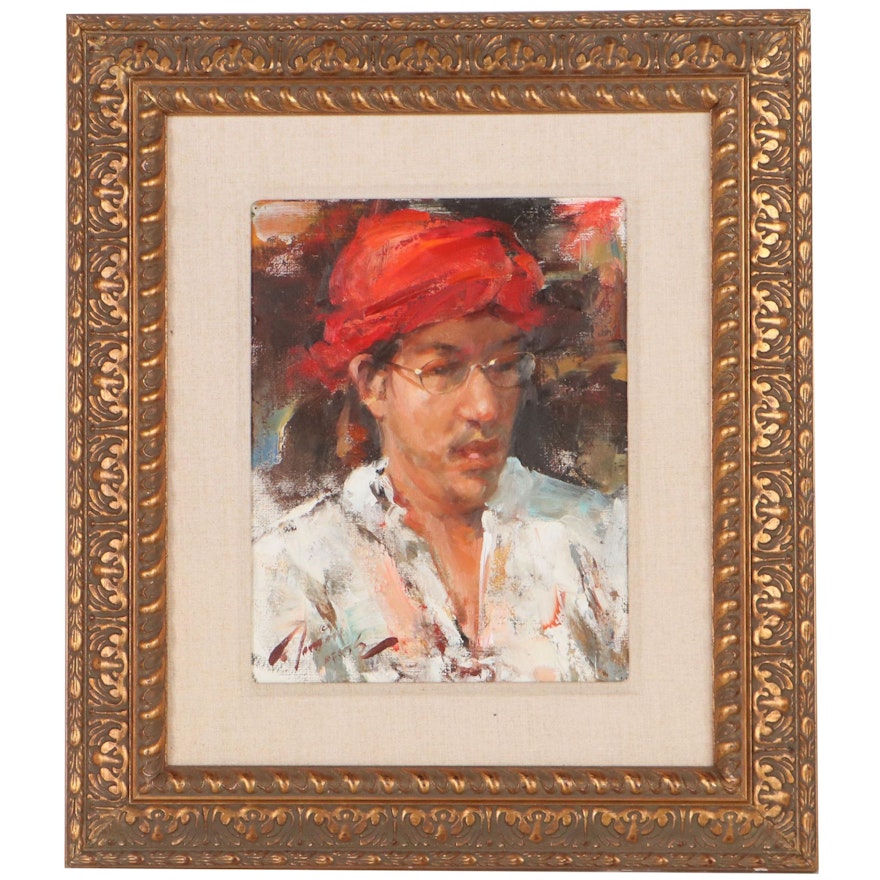 Ramon Kelley Oil Painting "The Red Turban," Late 20th Century