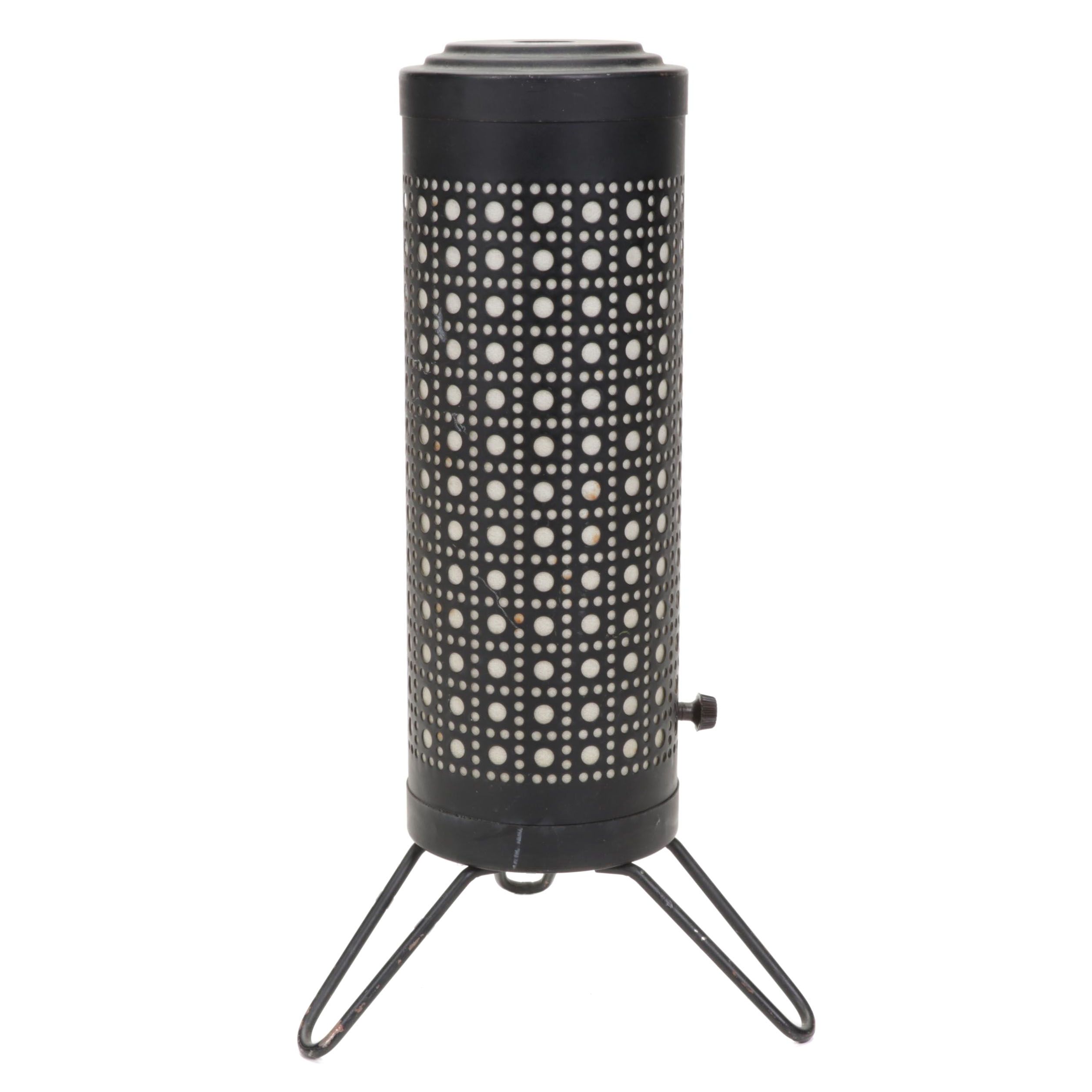 Pierced Metal Cylinder Table Lamp with Paper Insert, Mid-20th Century