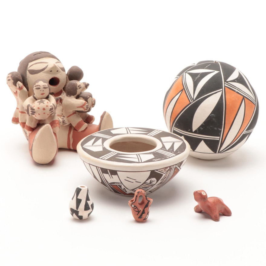 Dorothy Trujillo Cochiti Pueblo Storyteller, Olla, Acoma Pueblo Seed Pot, More