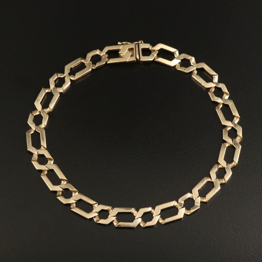 14K Figaro Style Curb Chain Bracelet