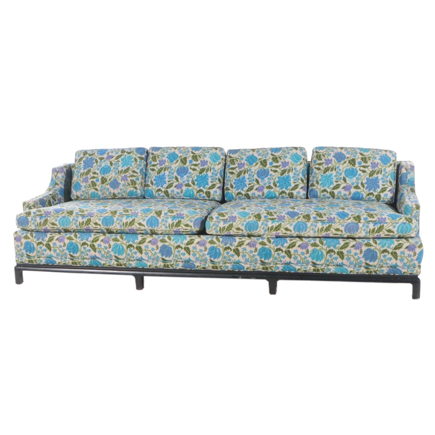 Century Sofa in Printed Floral on Ebonized Base