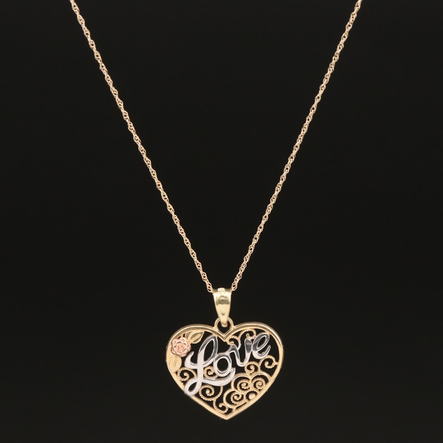10K 'Love' Heart Pendant Necklace